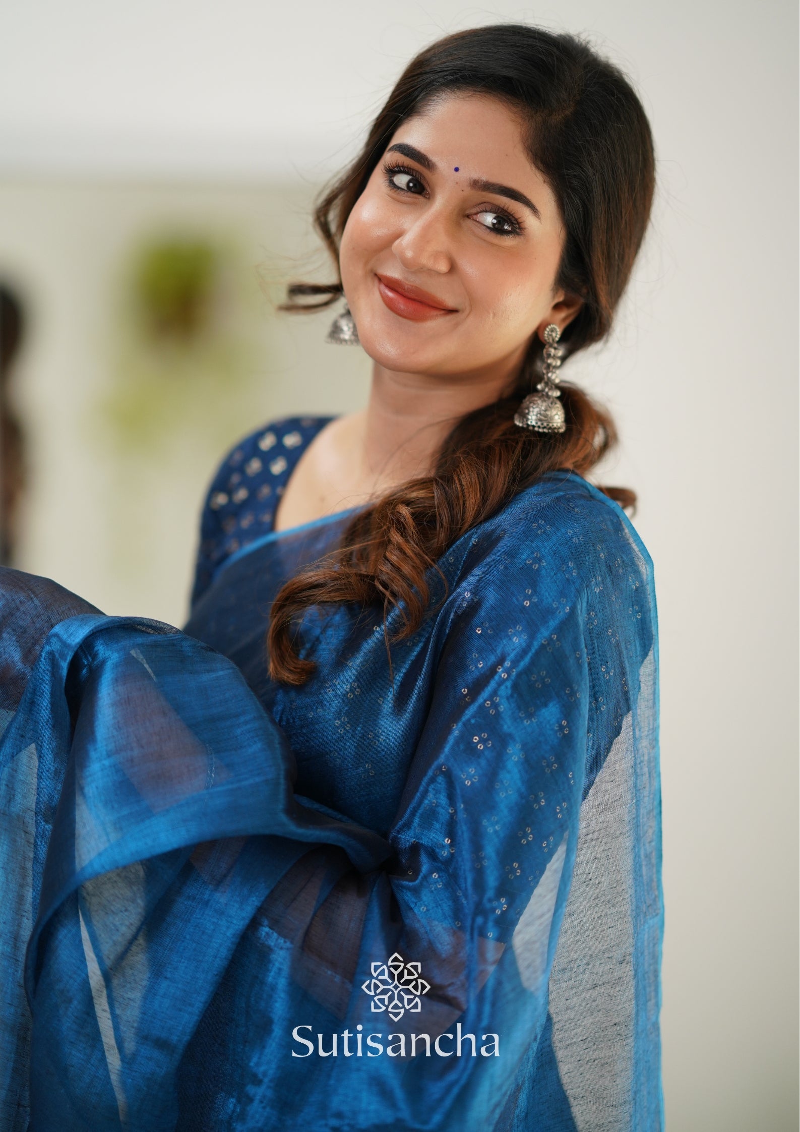 Sutisancha Indigoblue Handloom Tissue Saree With Designer Blouse