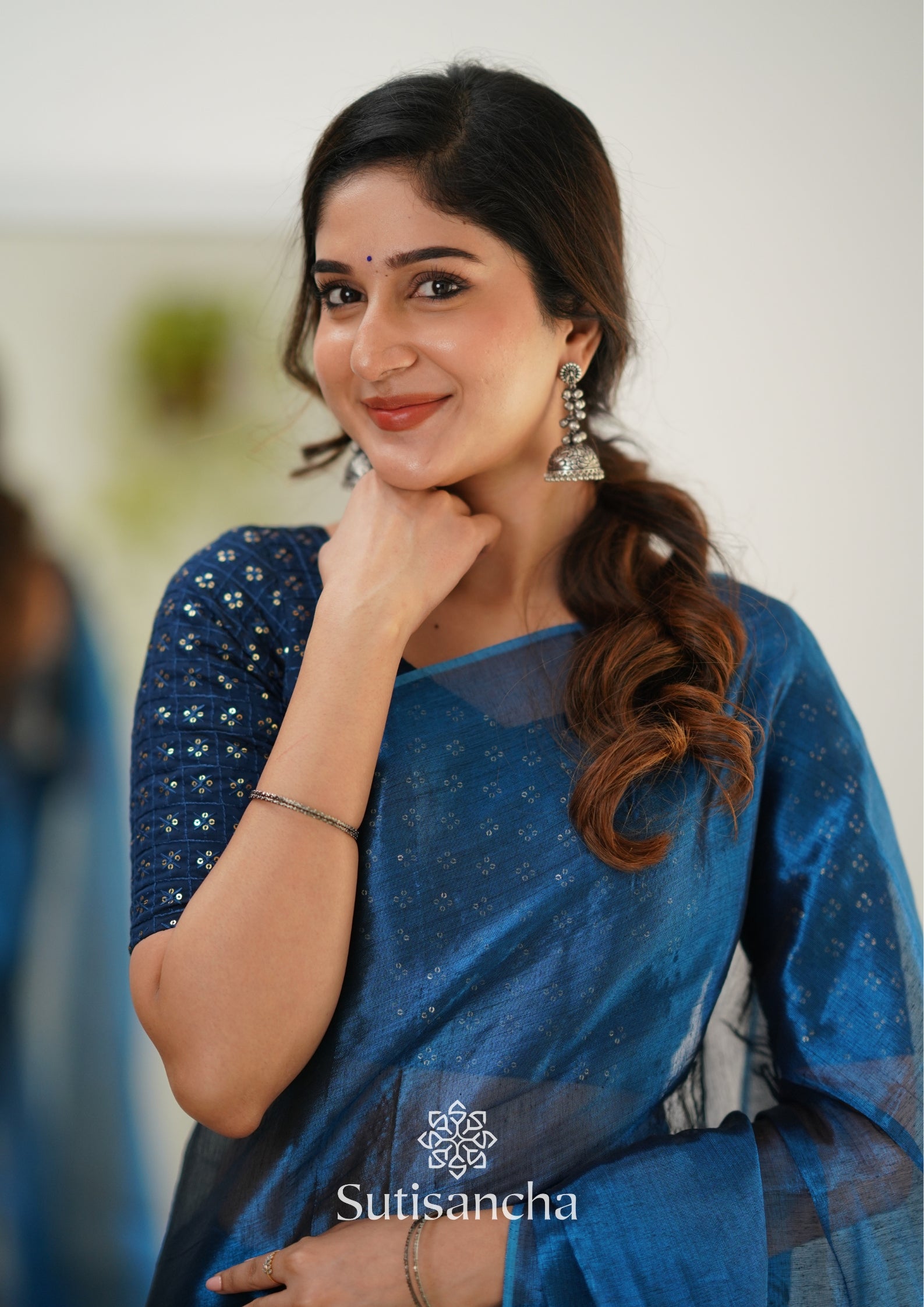 Sutisancha Indigoblue Handloom Tissue Saree With Designer Blouse