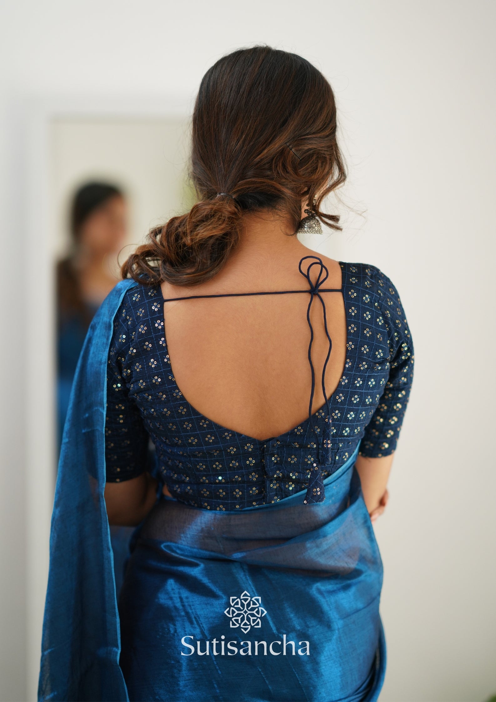 Sutisancha Indigoblue Handloom Tissue Saree With Designer Blouse