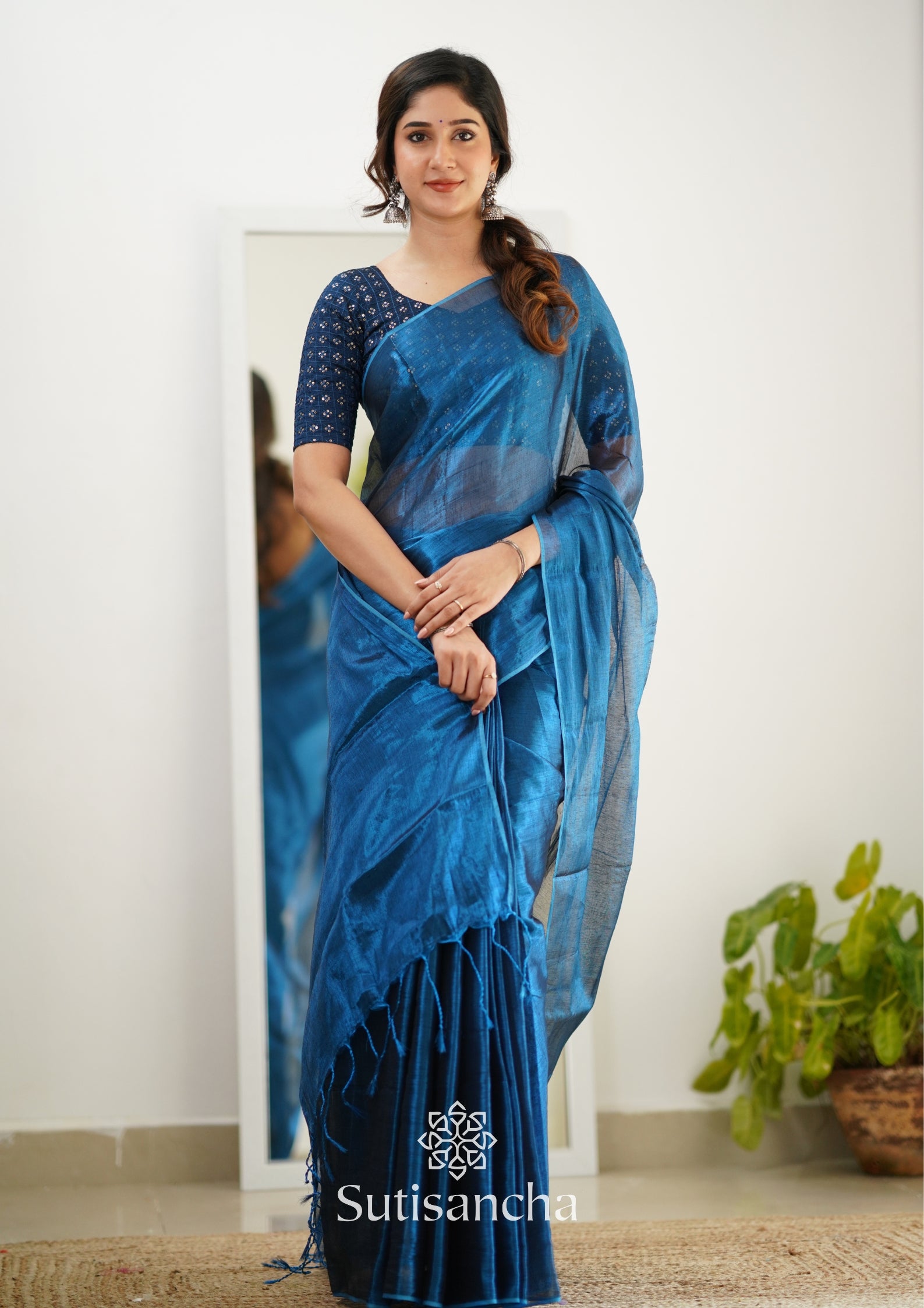 Sutisancha Indigoblue Handloom Tissue Saree With Designer Blouse