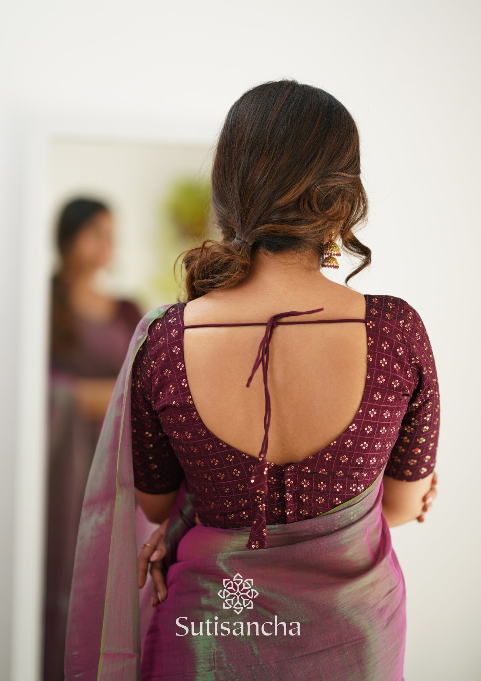 Sutisancha Onionpink Handloom Tissue Saree With Designer Blouse