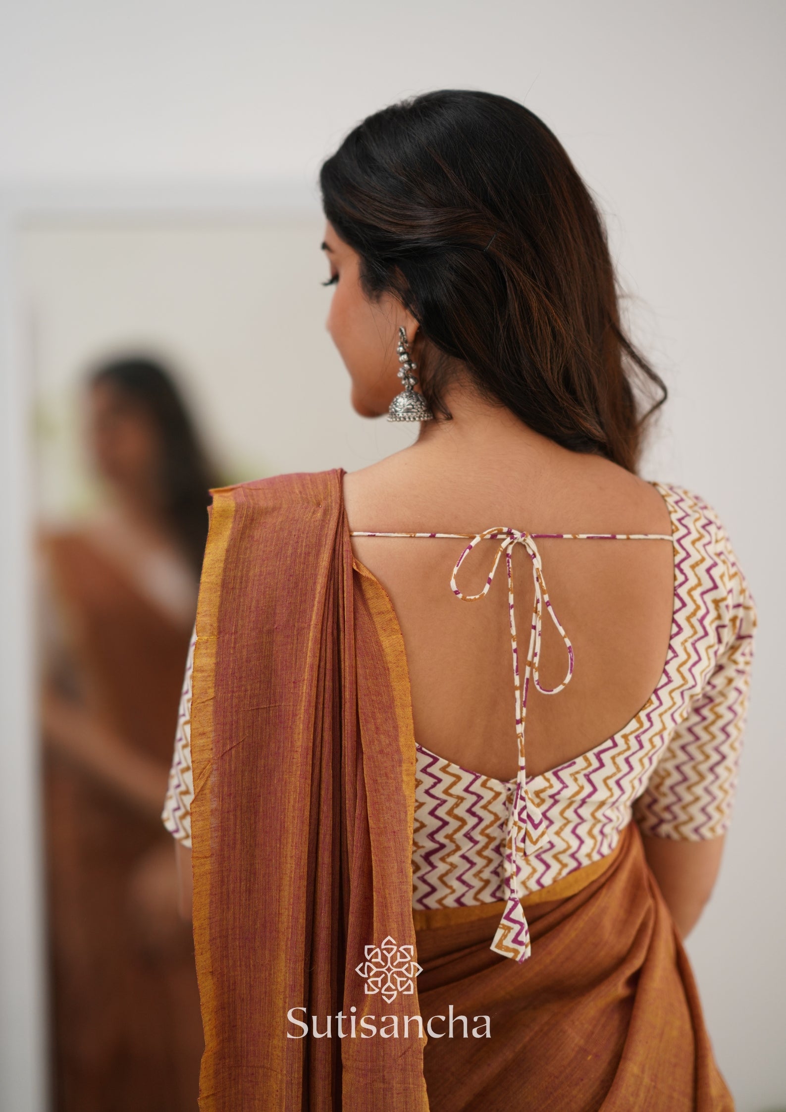 Sutisancha Rust Orange Handloom Cotton Saree With Designer Blouse