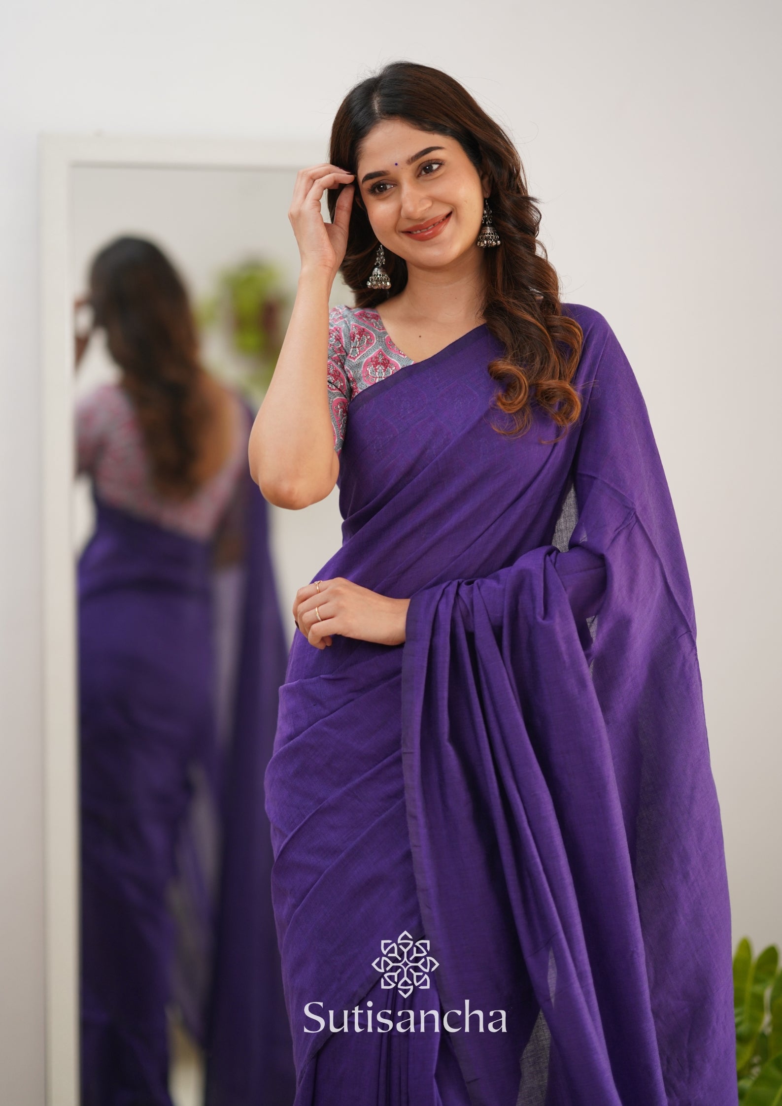 Sutisancha Purple Handloom Cotton Saree & Cotton Designer Blouse