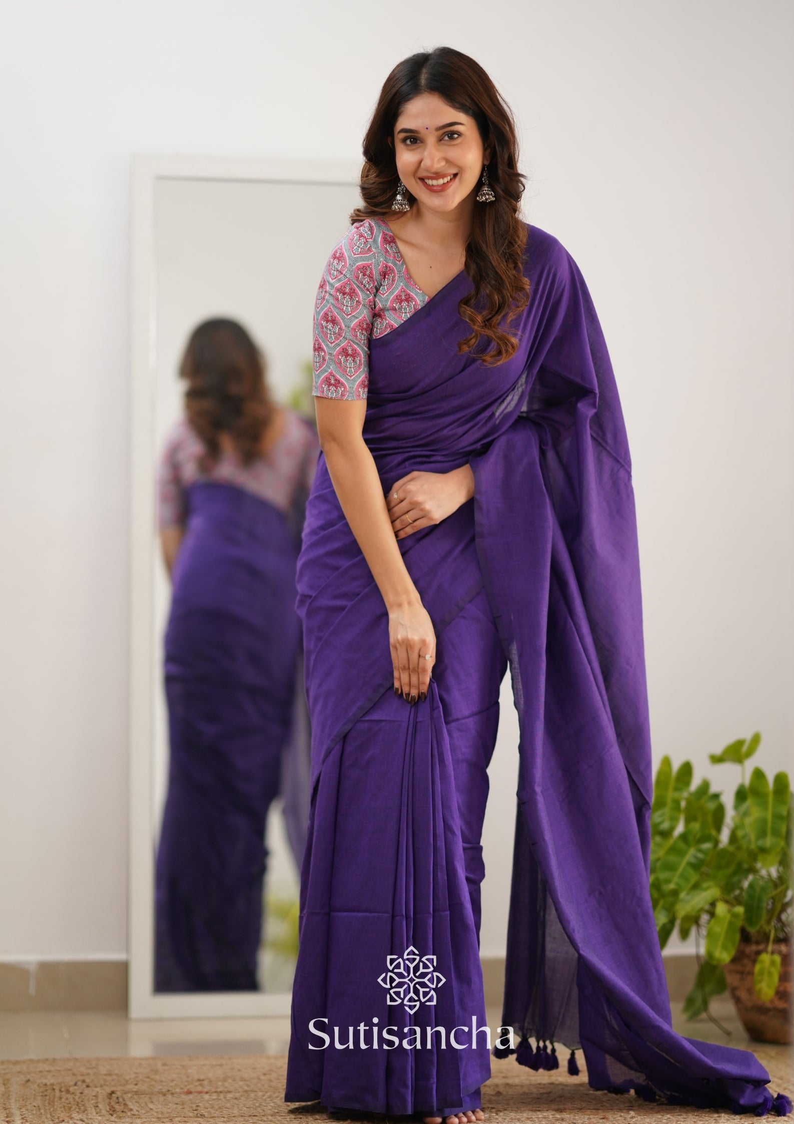 Sutisancha Purple Handloom Cotton Saree & Cotton Designer Blouse