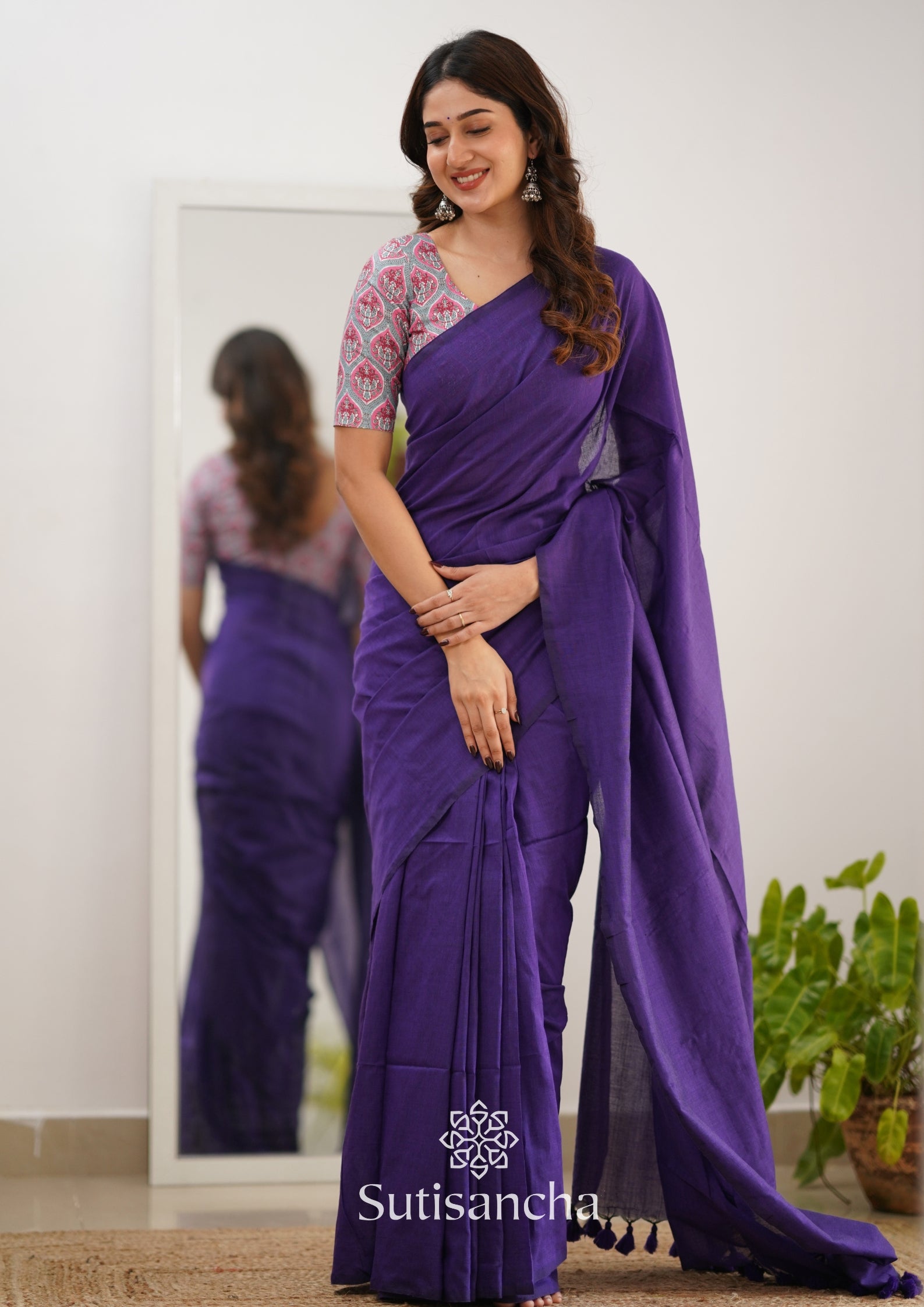 Sutisancha Purple Khadi Saree & Cotton Design Blouse