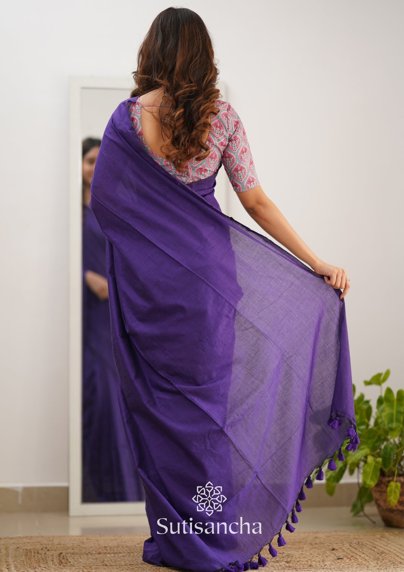 Sutisancha Purple Handloom Cotton Saree & Cotton Designer Blouse