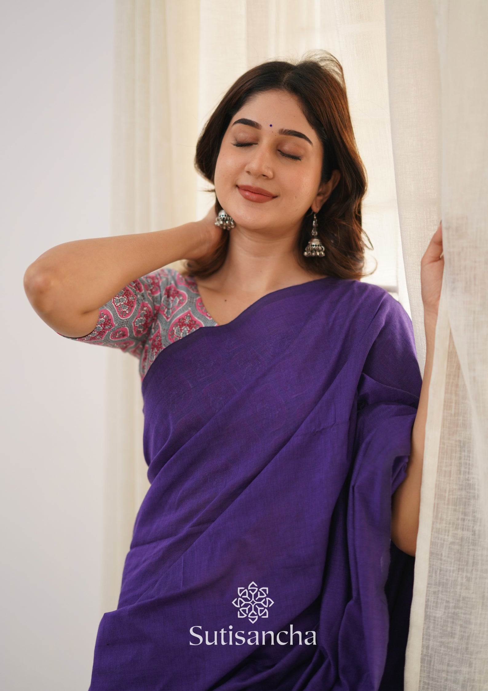Sutisancha Purple Handloom Cotton Saree & Cotton Designer Blouse