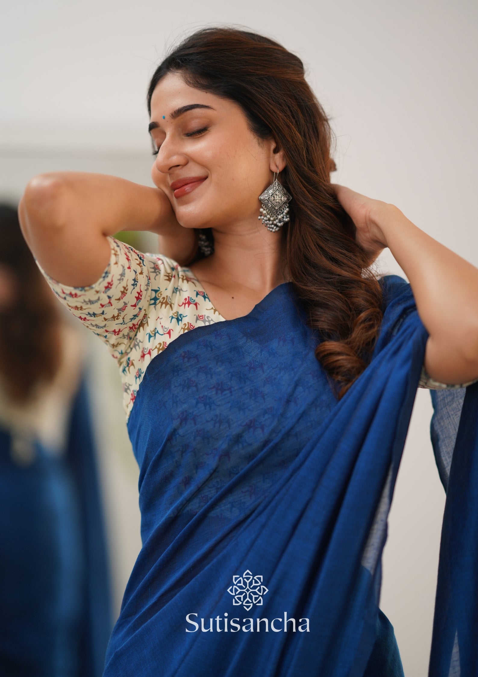 Sutisancha Indigo Handloom Cotton Saree & Designer Blouse