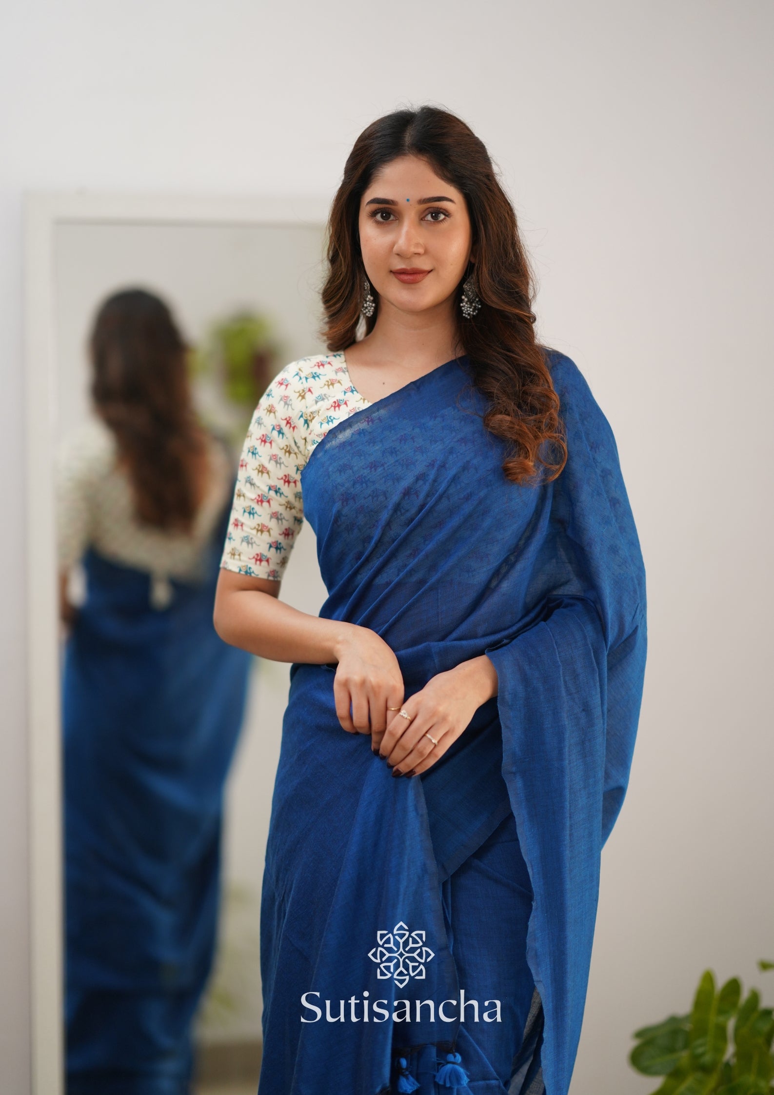 Sutisancha Indigo Handloom Cotton Saree & Designer Blouse