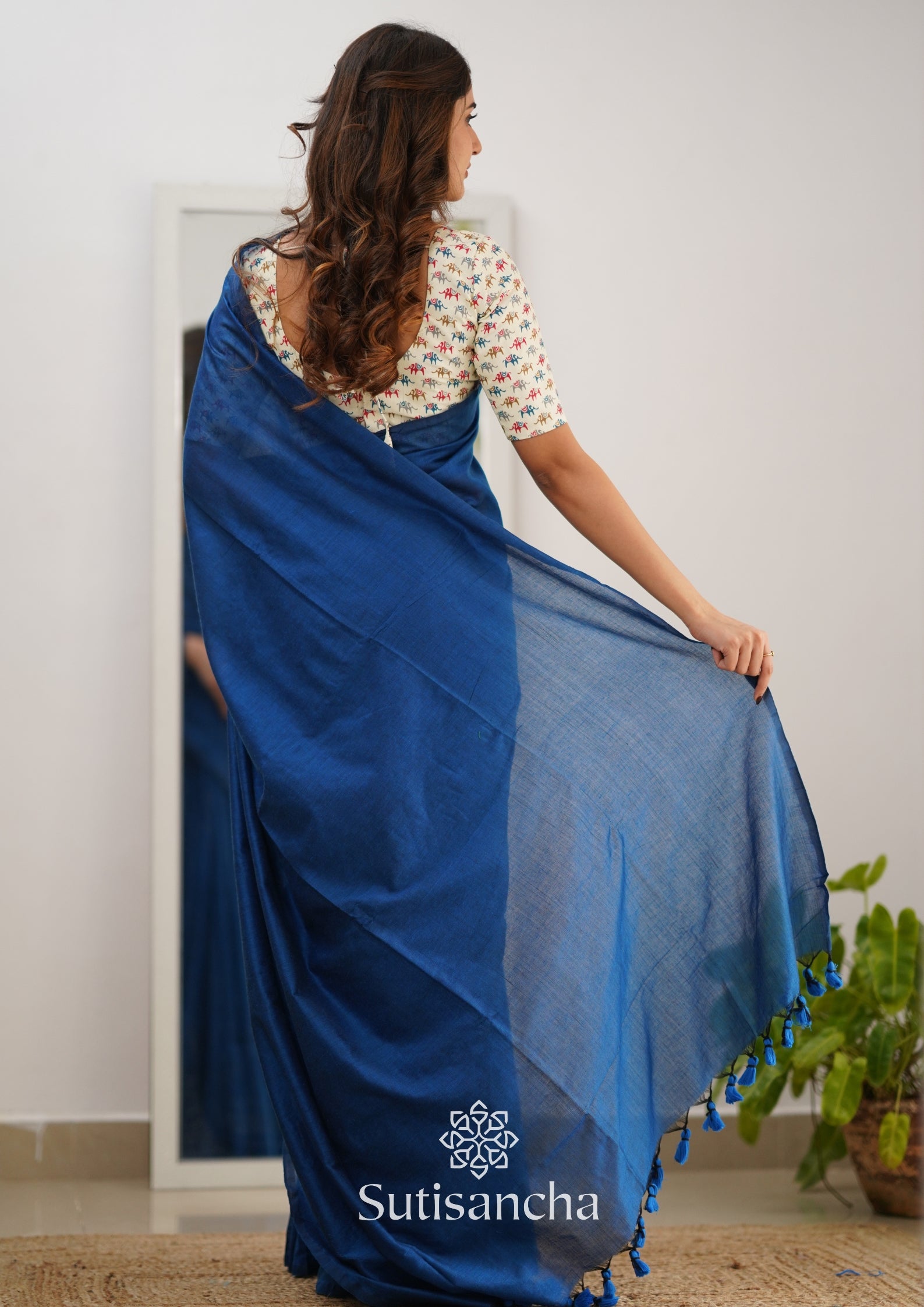 Sutisancha Indigo Handloom Cotton Saree & Designer Blouse