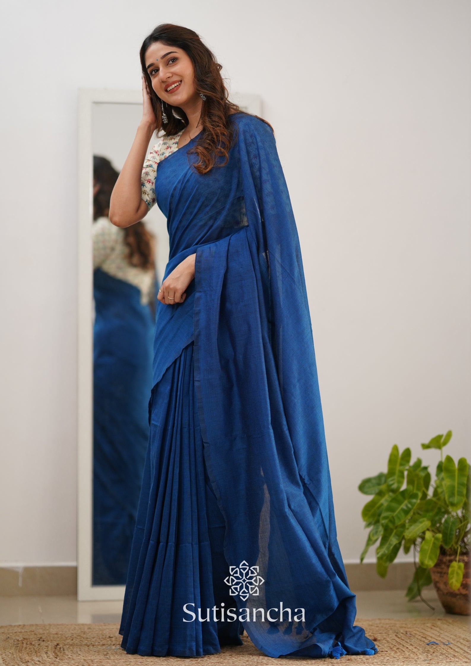 Sutisancha Indigo Handloom Cotton Saree & Designer Blouse