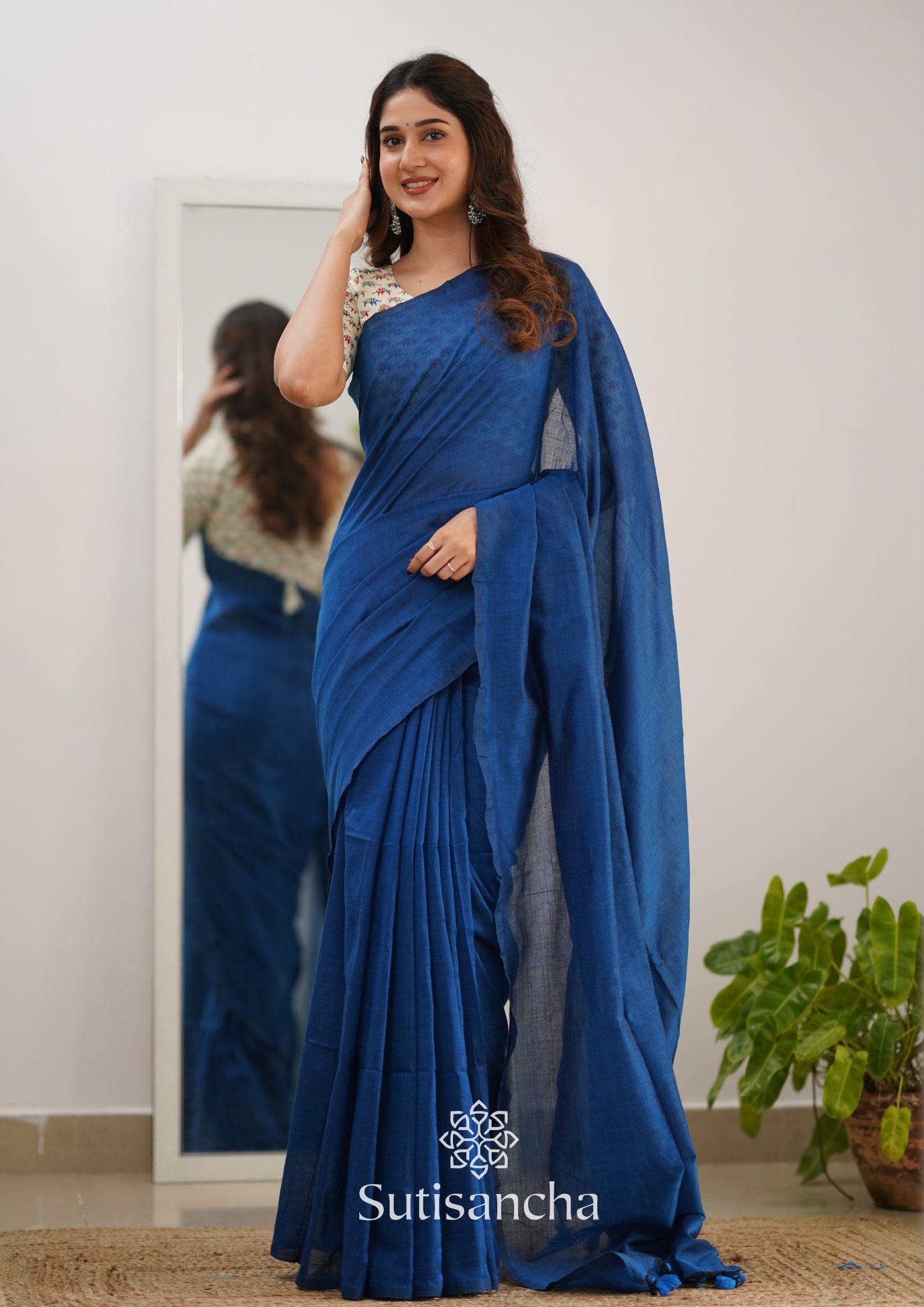 Sutisancha Indigo Handloom Cotton Saree & Designer Blouse