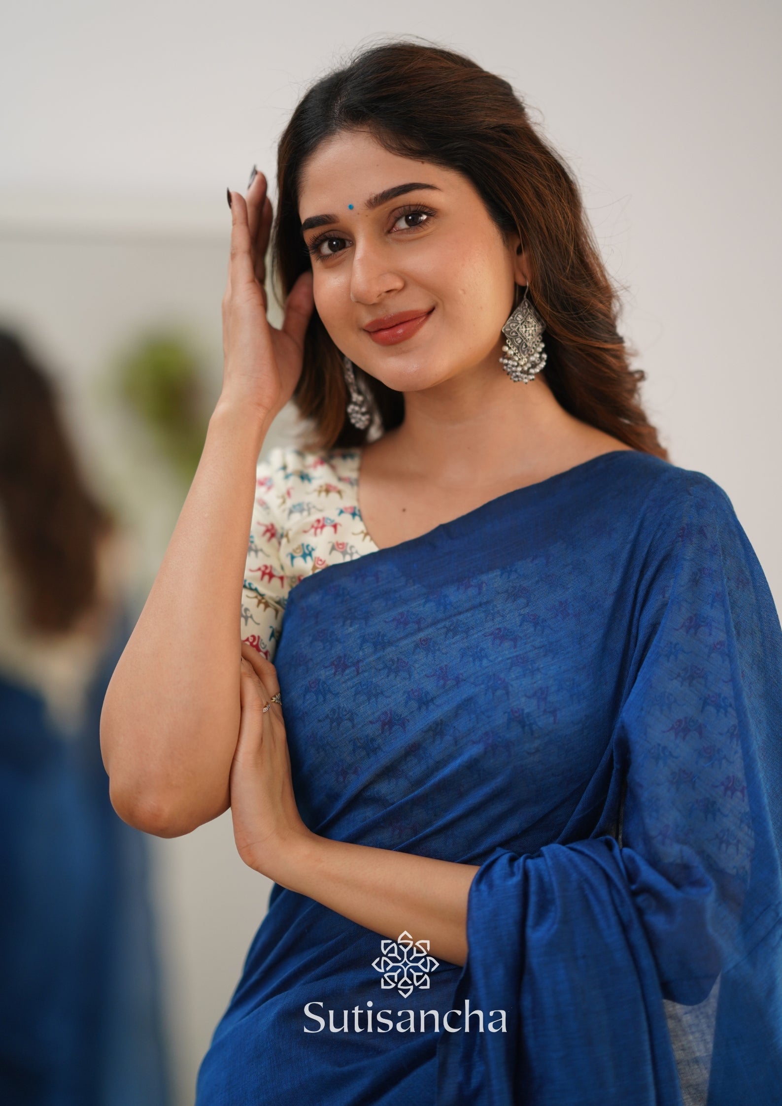 Sutisancha Indigo Handloom Cotton Saree & Designer Blouse