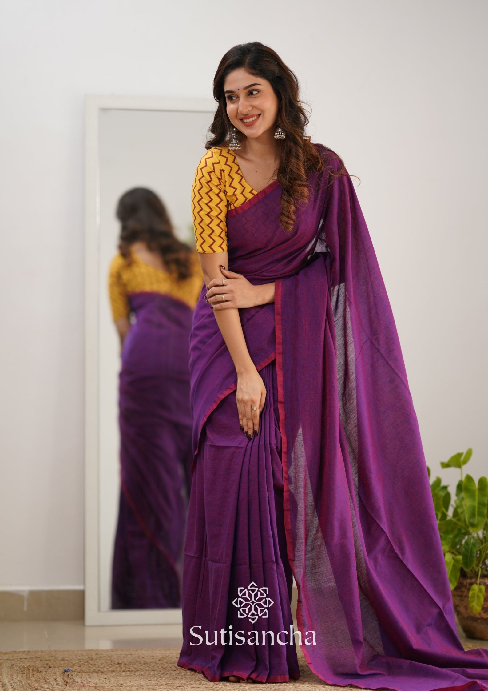 Sutisancha Dualtone Purple Handloom Cotton Saree