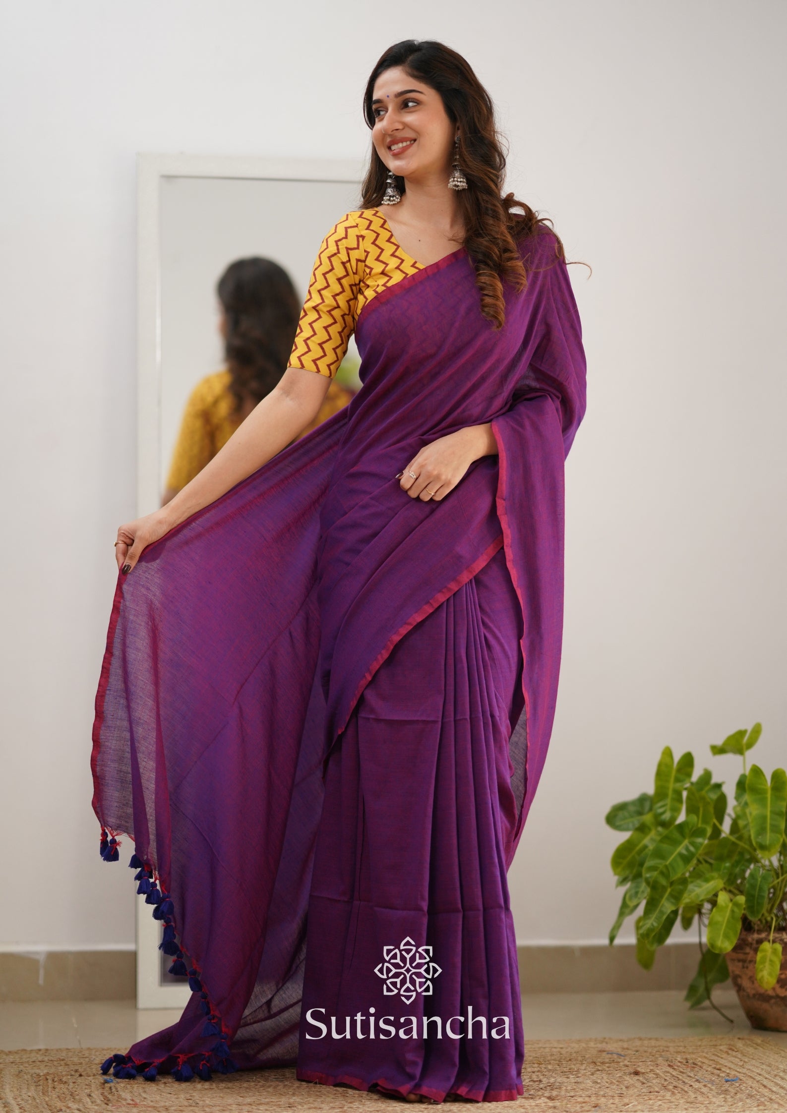 Sutisancha Dualtone Purple Khadi Saree