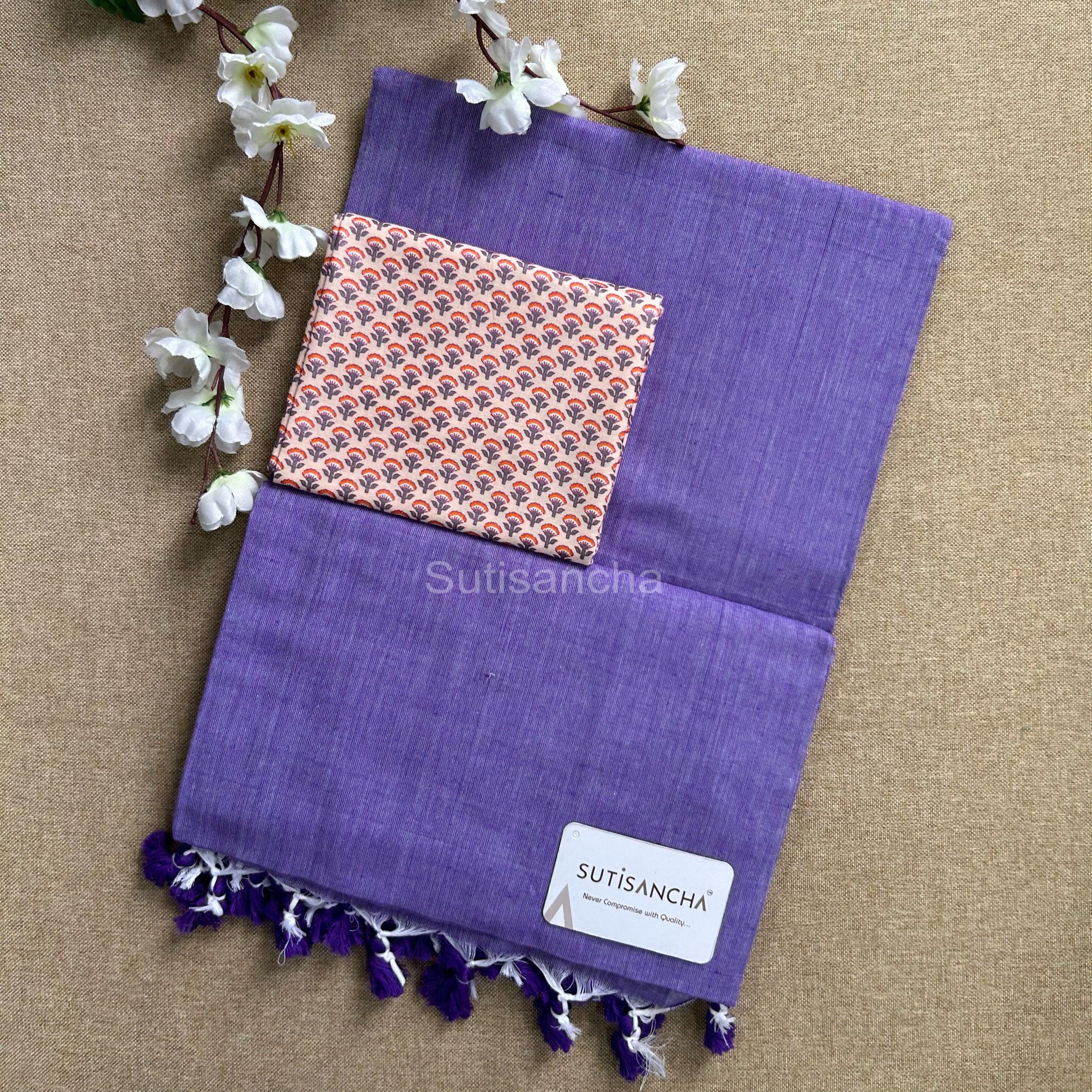 Sutisancha Lovender Handloom Saree with Cotton Blouse - Suti Sancha