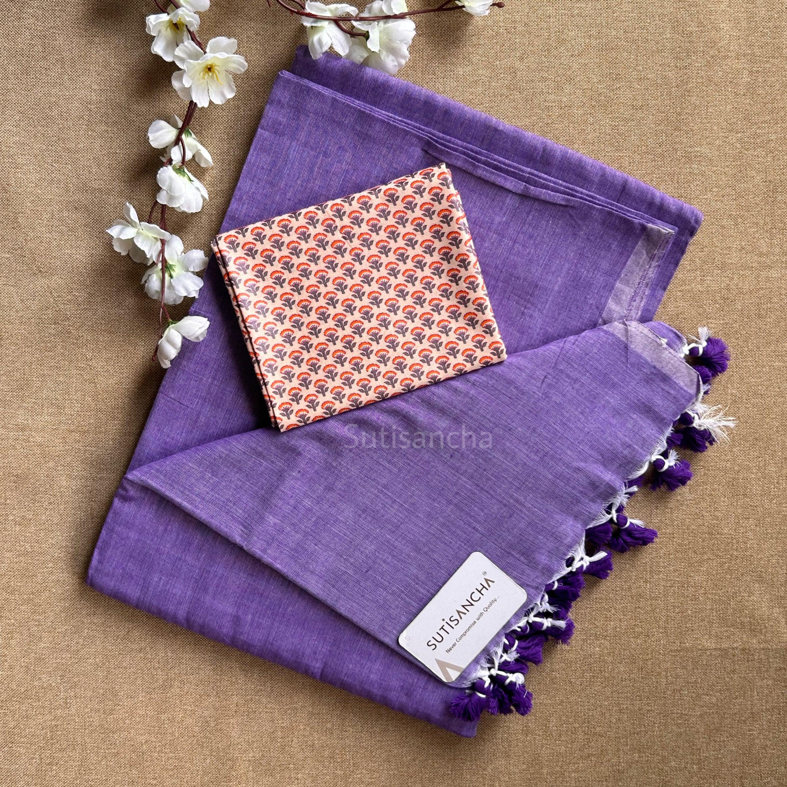 Sutisancha Lovender Handloom Saree with Cotton Blouse - Suti Sancha