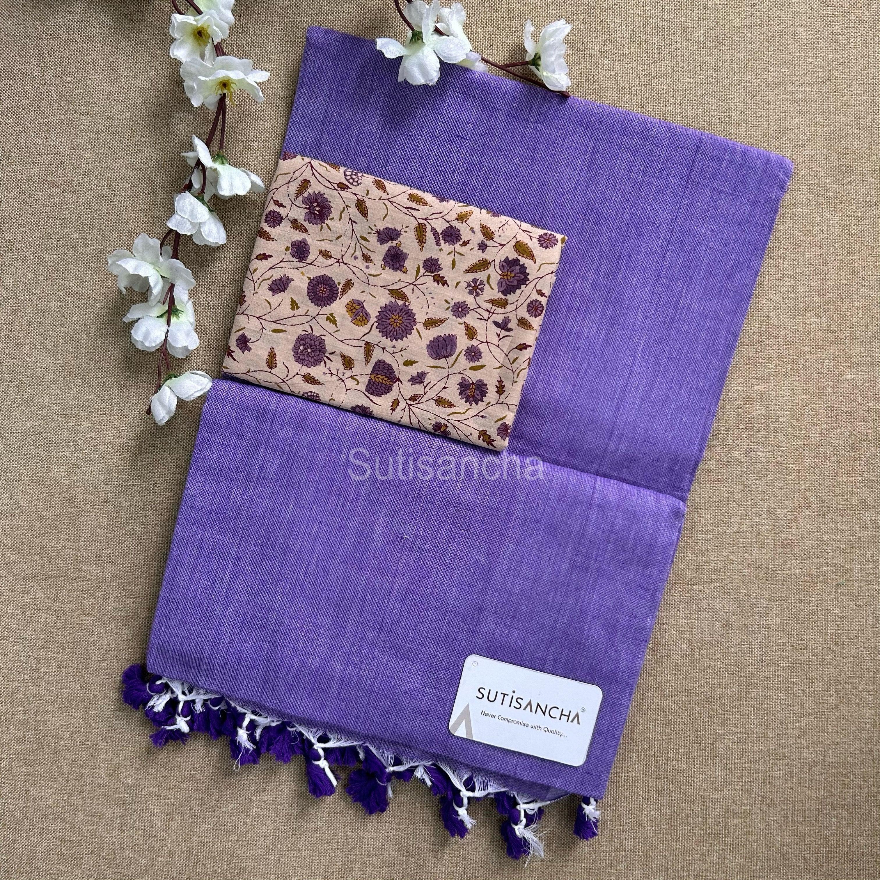 Sutisancha Lovender Khadi Saree & Blossom Blouse - Suti Sancha