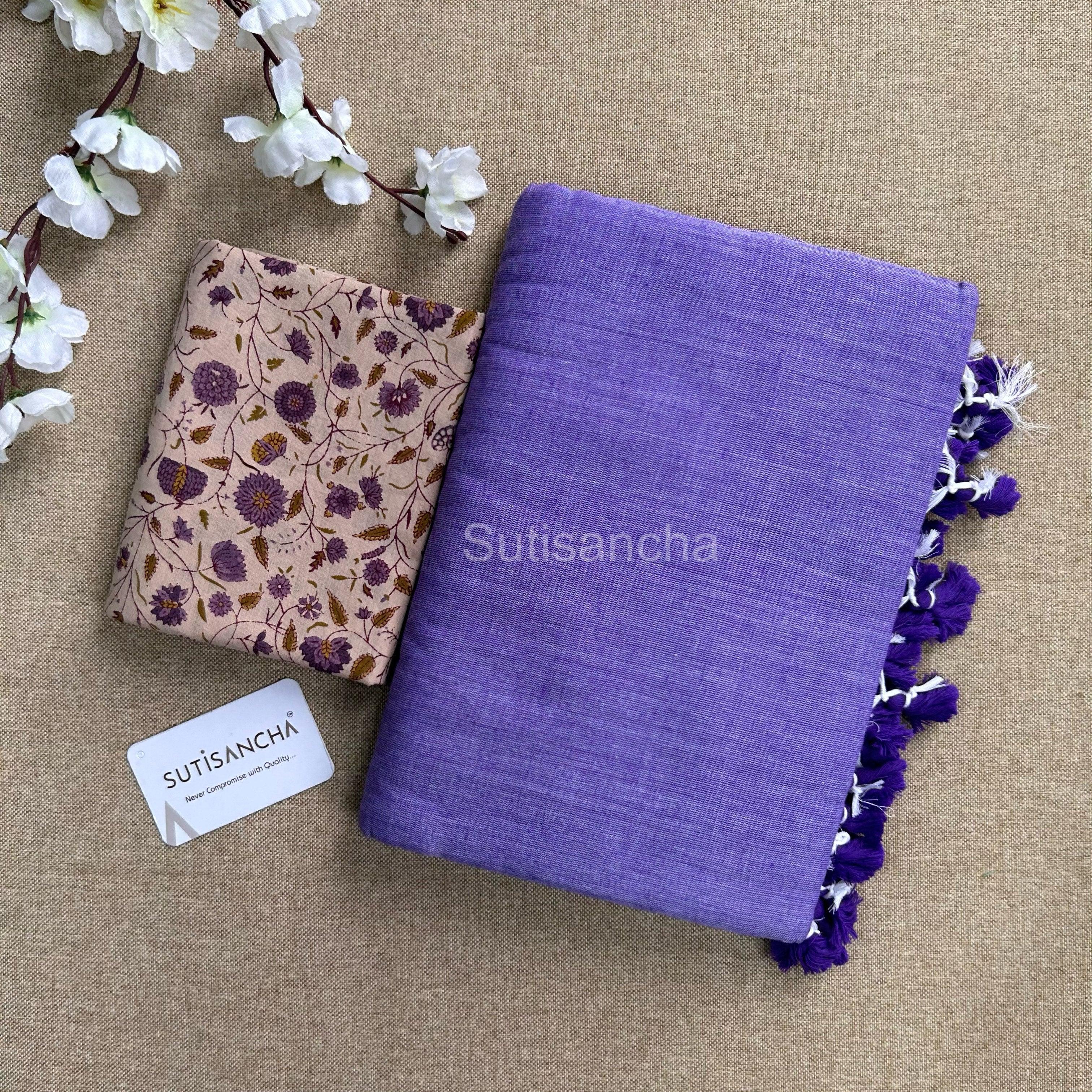 Sutisancha Lovender Khadi Saree & Blossom Blouse - Suti Sancha