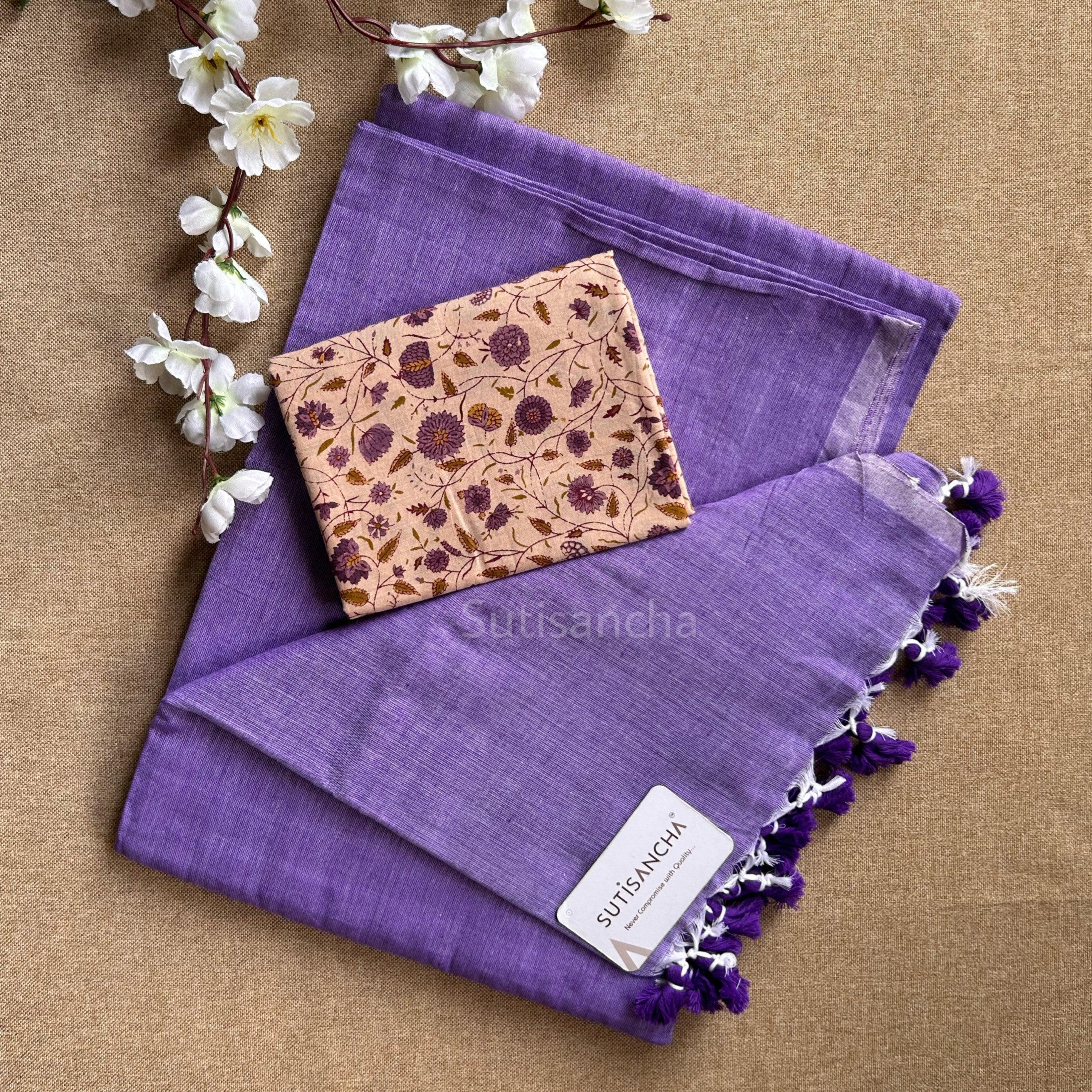 Sutisancha Lovender Khadi Saree & Blossom Blouse - Suti Sancha
