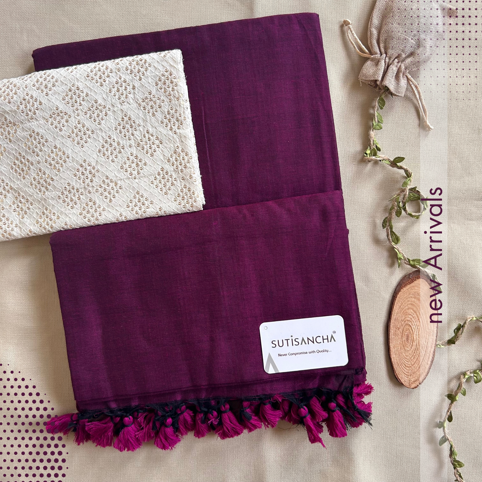 Sutisancha Magenta Handloom Cotton Saree with Designer Blouse