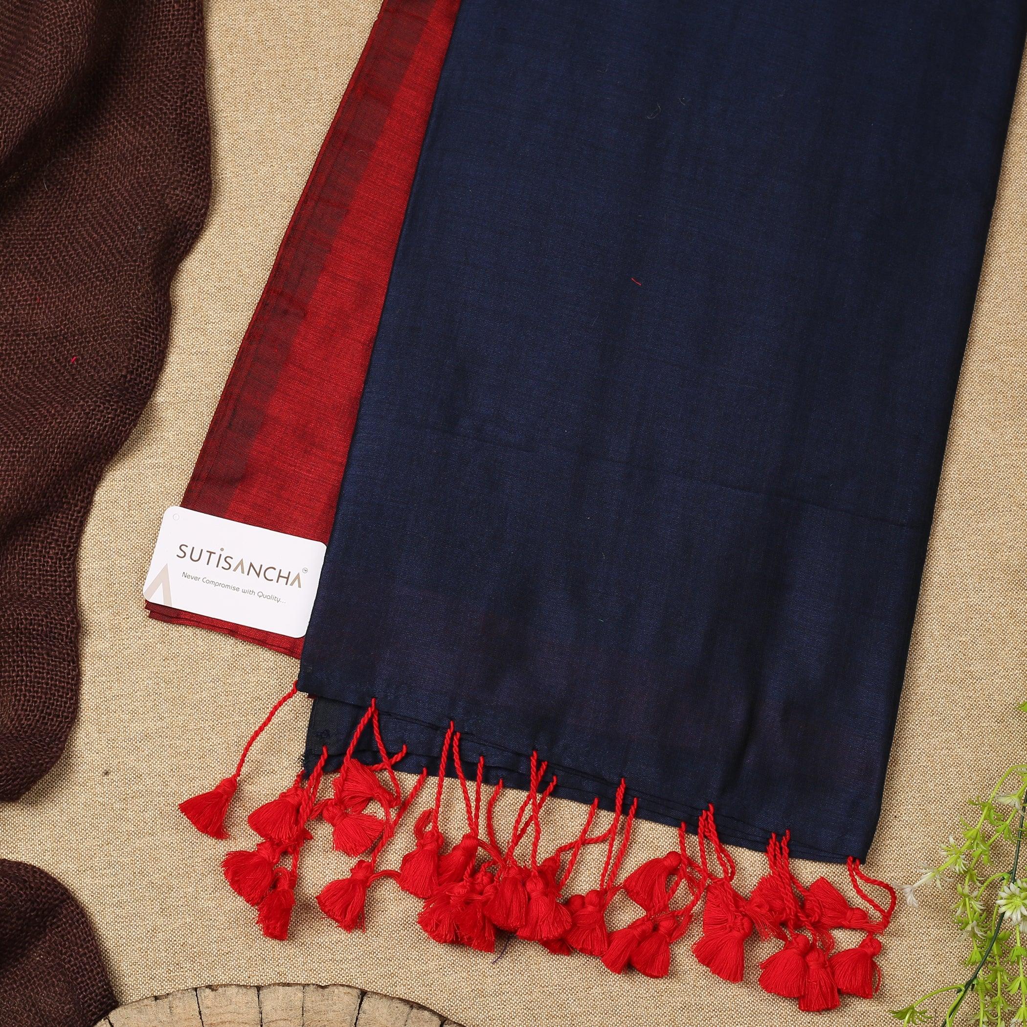 Sutisancha Navya Blue & Maroon Handwoven Khadi Saree - Suti Sancha