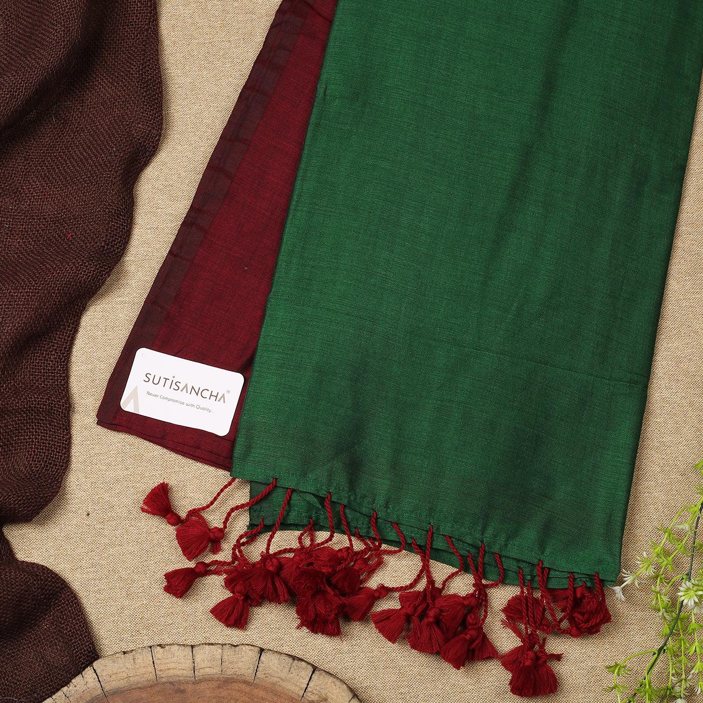 Sutisancha Green & Maroon Handwoven Khadi Saree - Suti Sancha