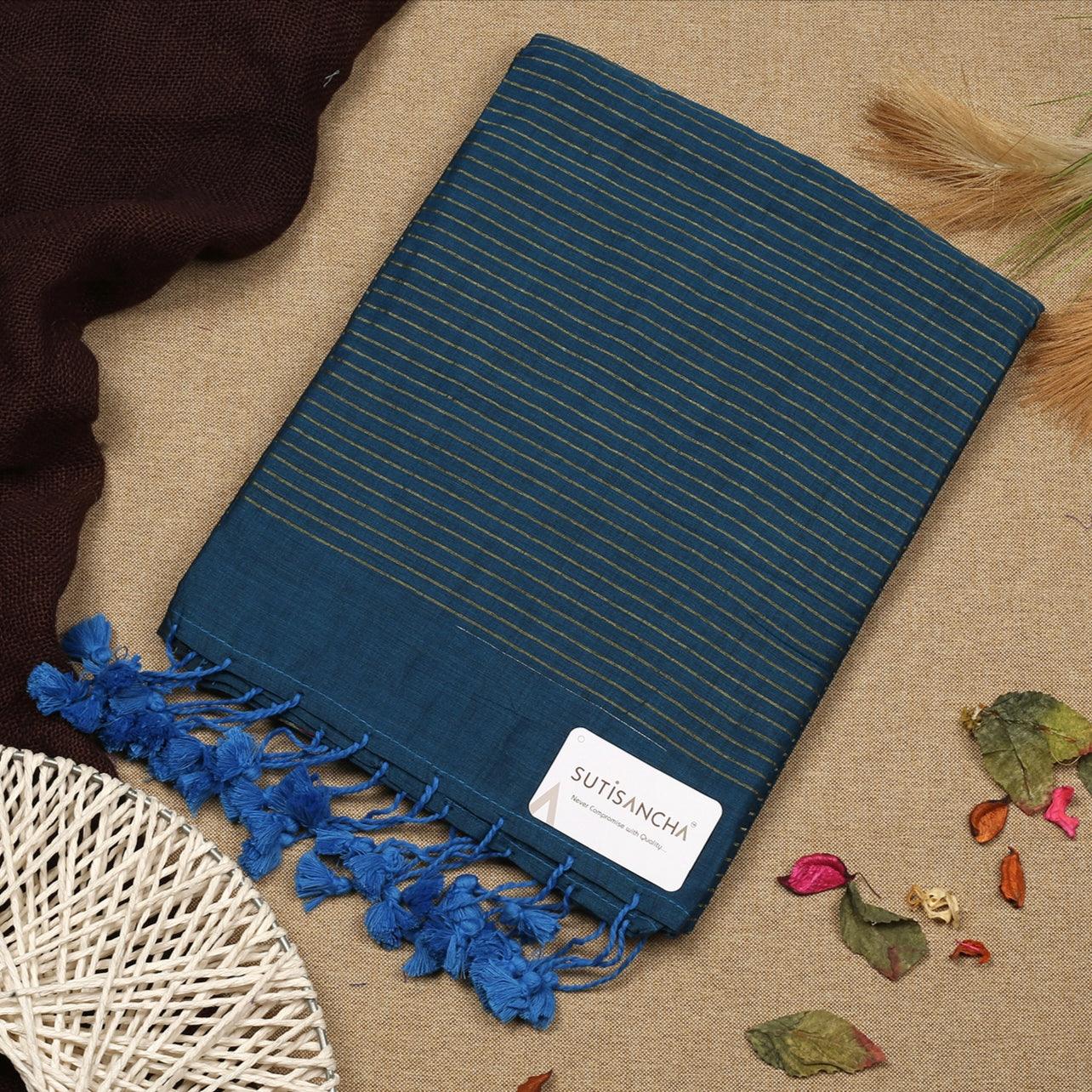 Sutisancha indigo Zari Stripe Saree - Suti Sancha