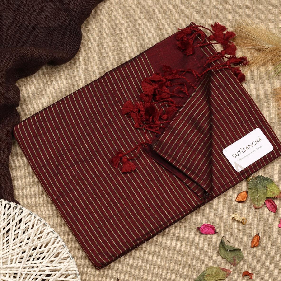 Sutisancha Maroon Zari Stripe Saree - Suti Sancha