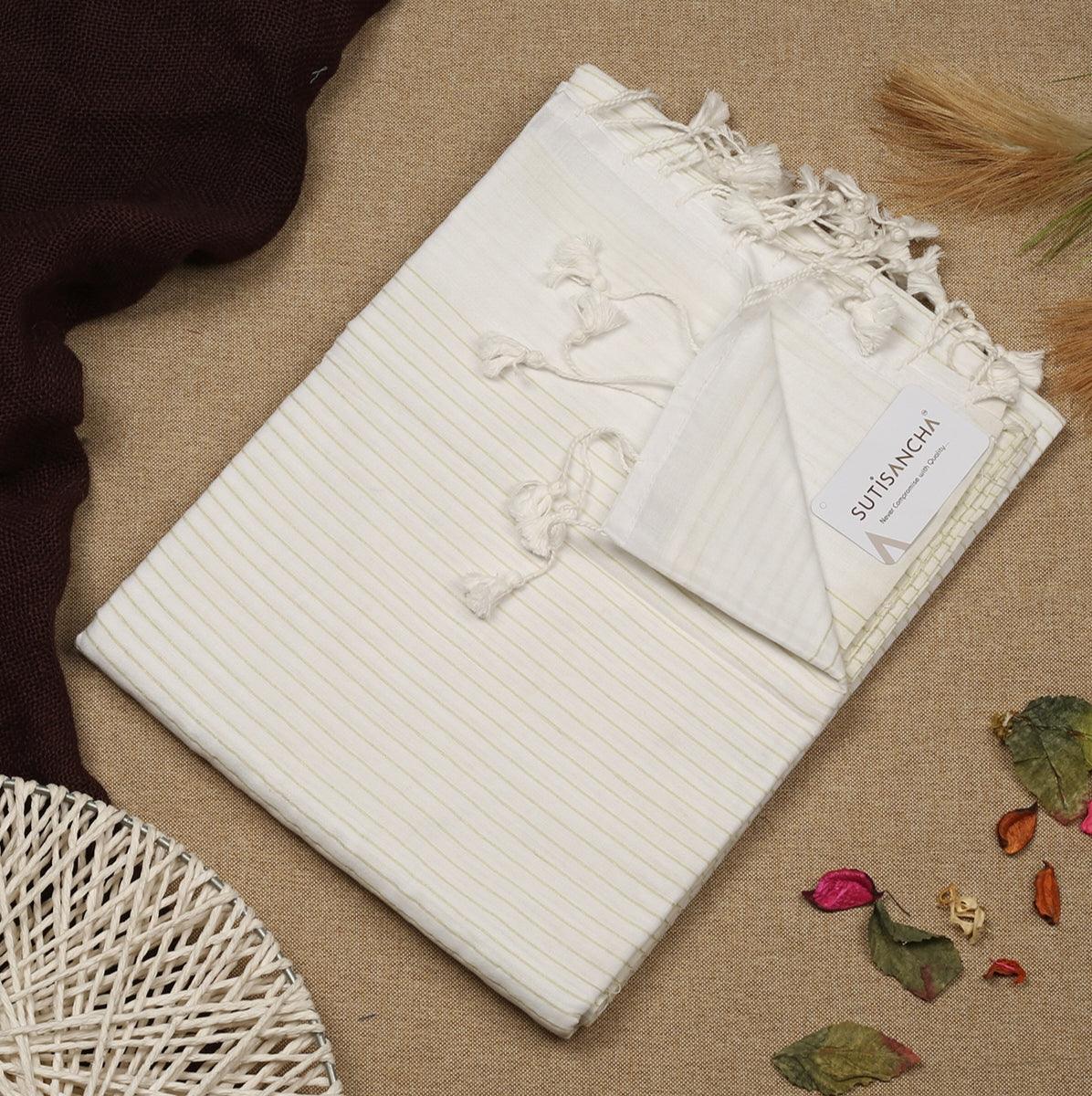 Sutisancha White Zari Stripe Saree - Suti Sancha