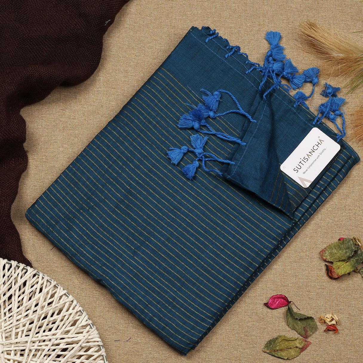 Sutisancha indigo Zari Stripe Saree - Suti Sancha