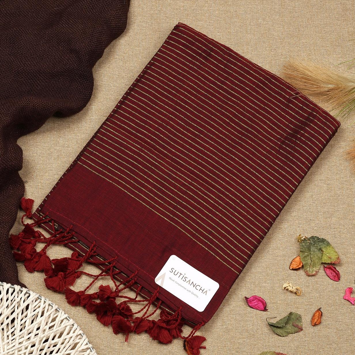 Sutisancha Maroon Zari Stripe Saree - Suti Sancha
