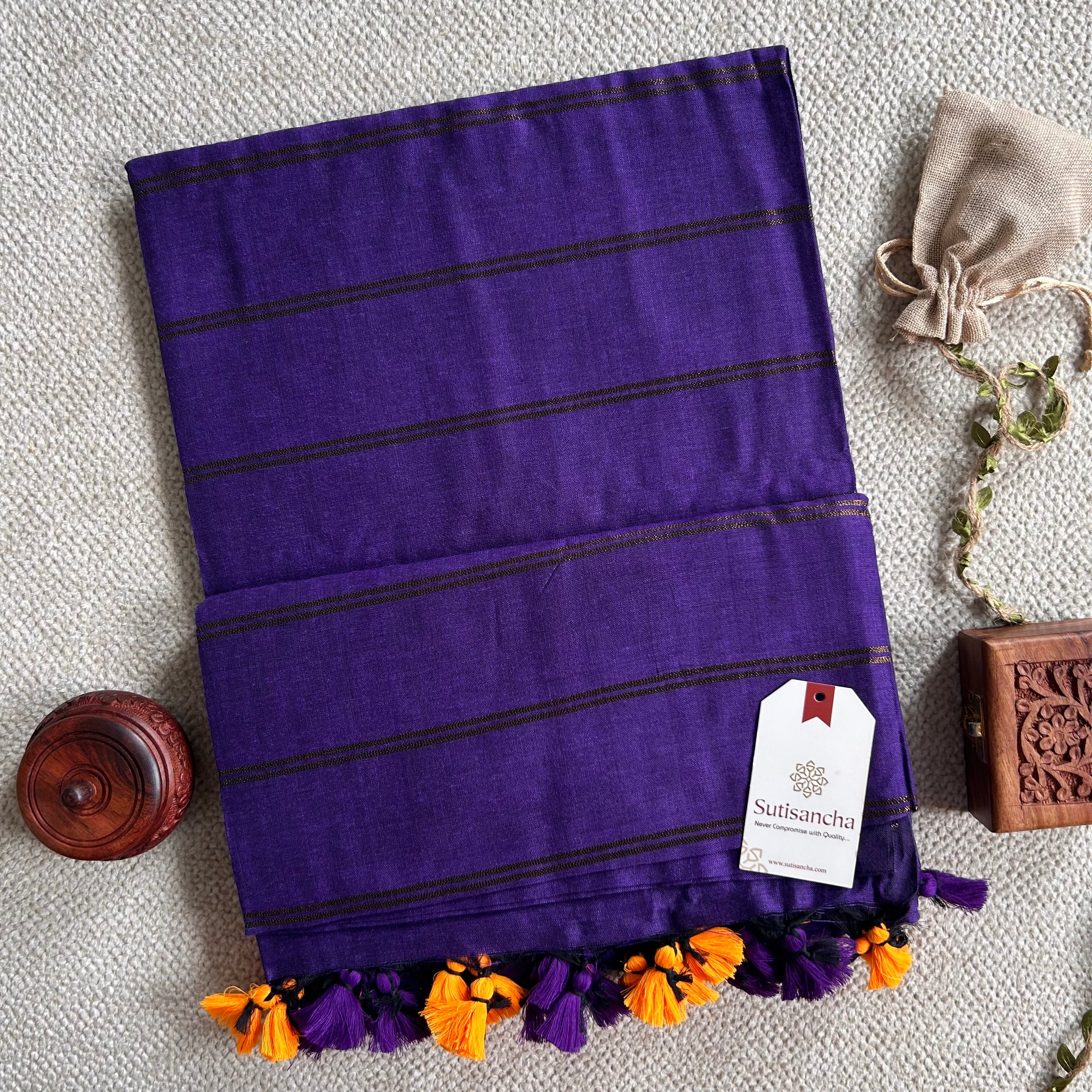 Sutisancha Purple Dual Zari Stripe Saree