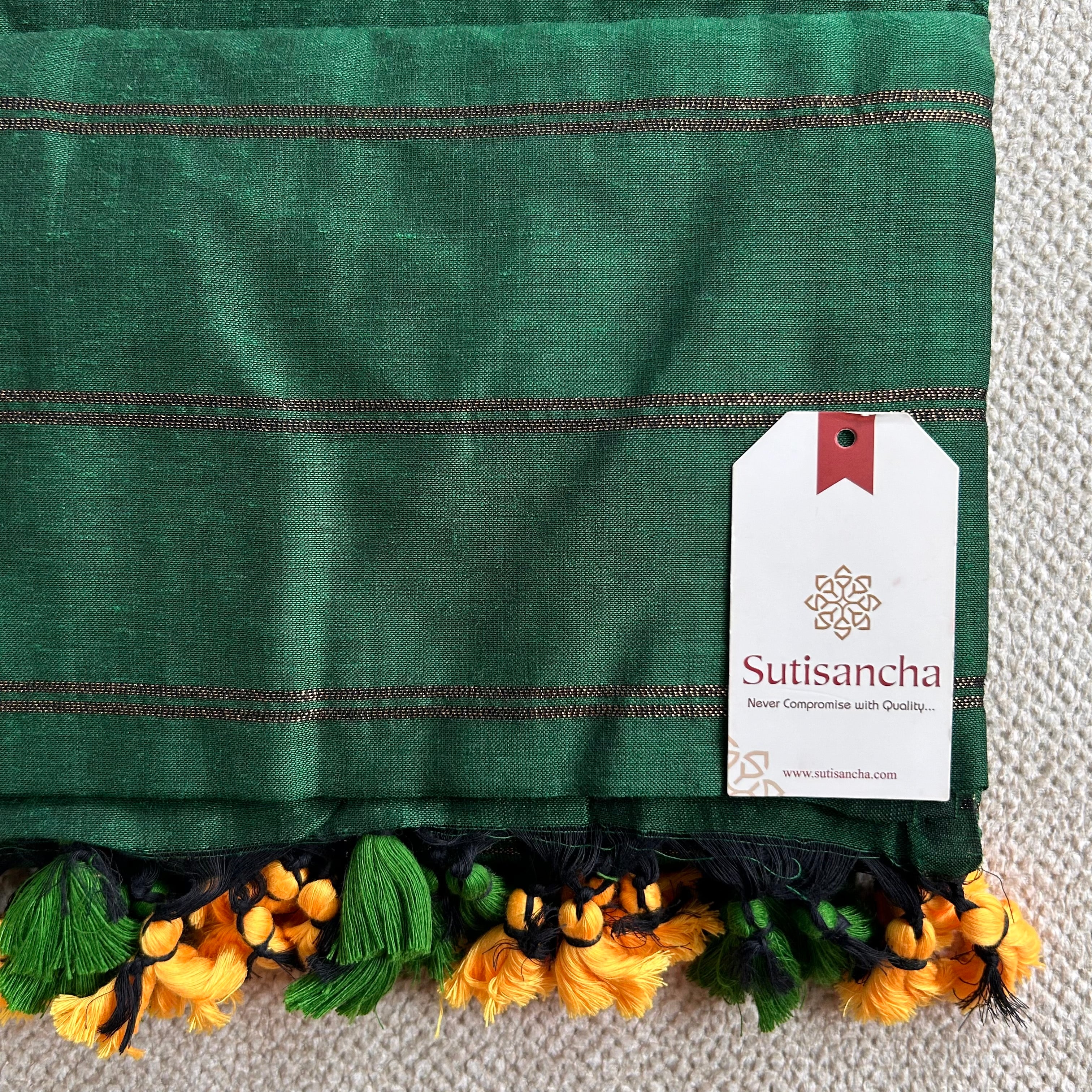 Sutisancha Green Dual Zari Stripe Saree