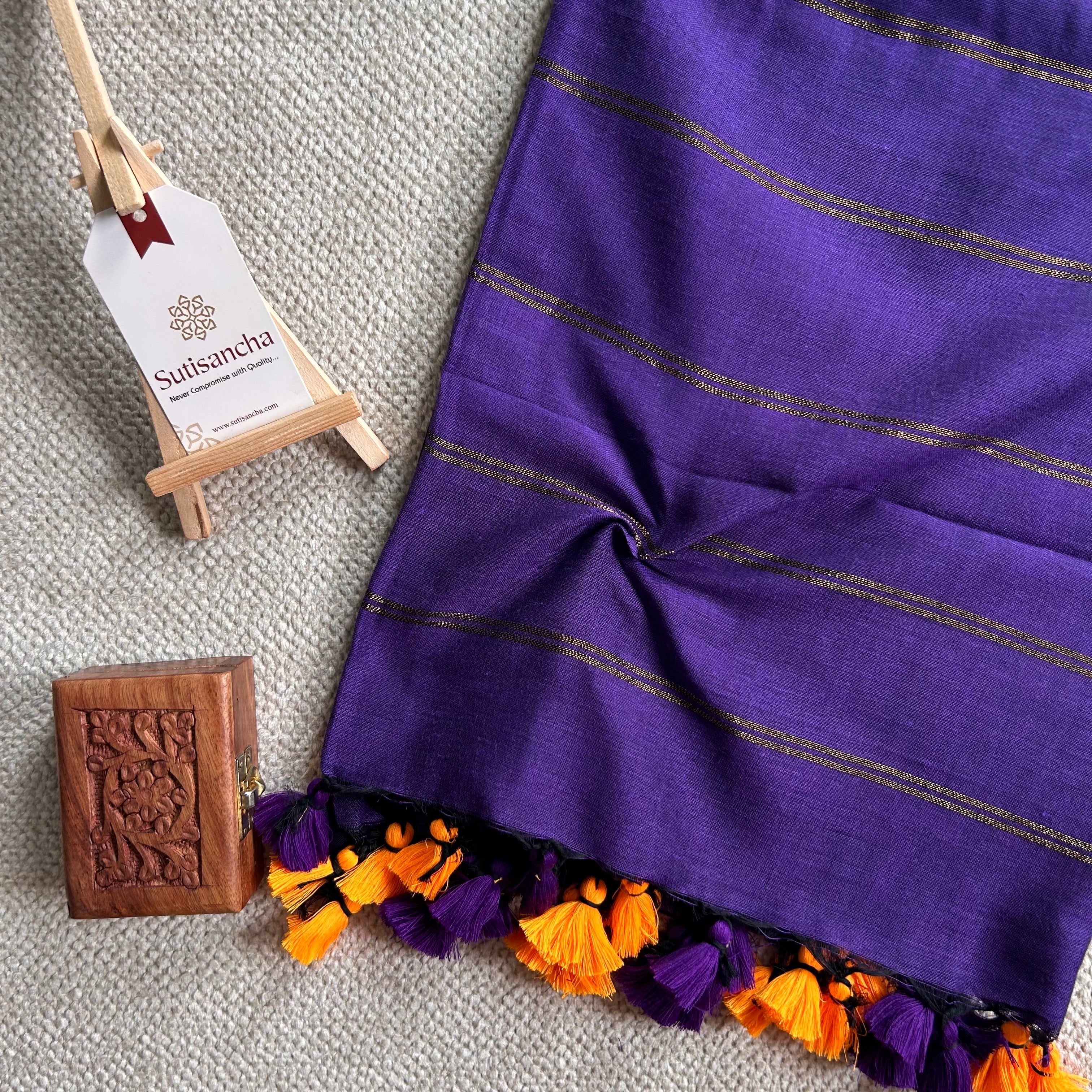 Sutisancha Purple Dual Zari Stripe Saree