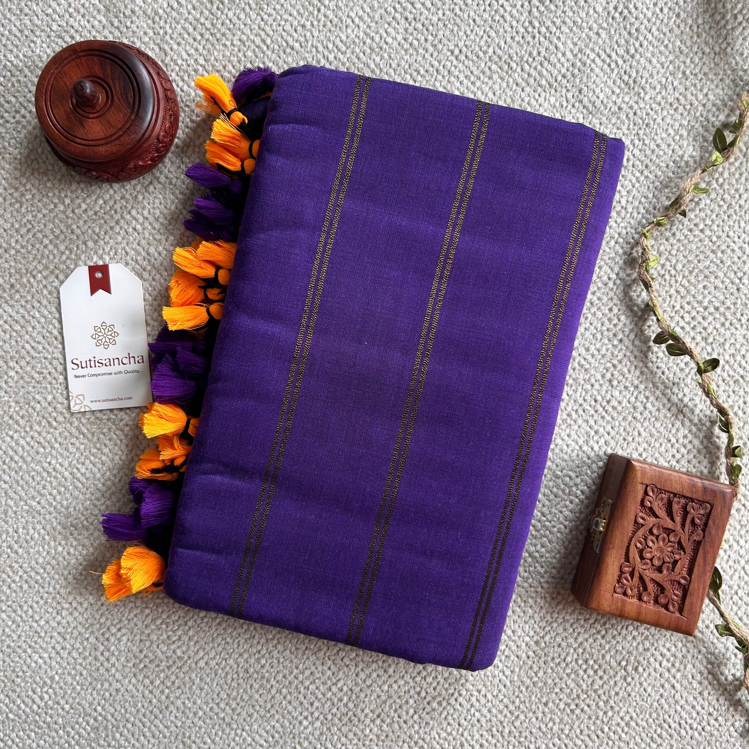 Sutisancha Purple Dual Zari Stripe Saree