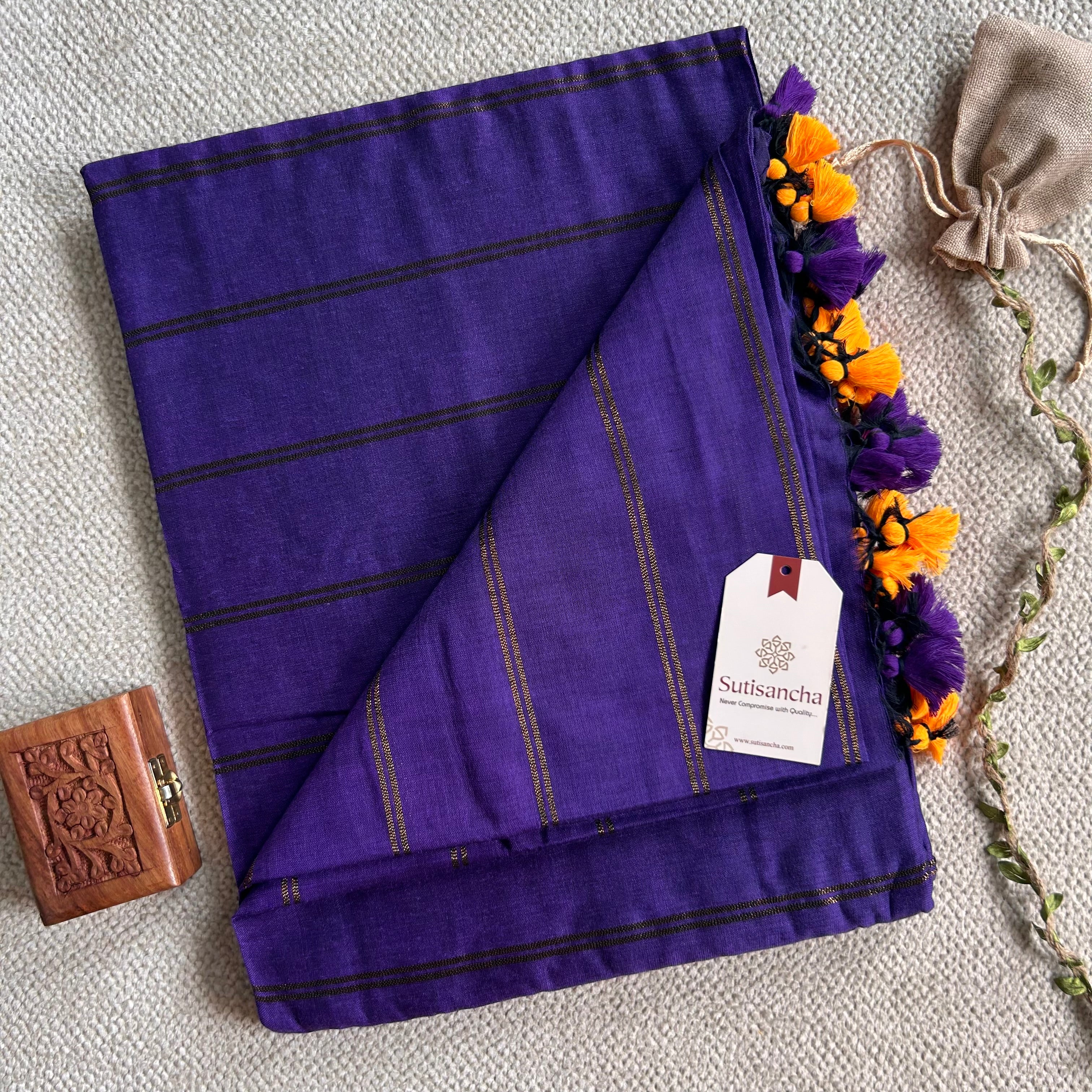 Sutisancha Purple Dual Zari Stripe Saree