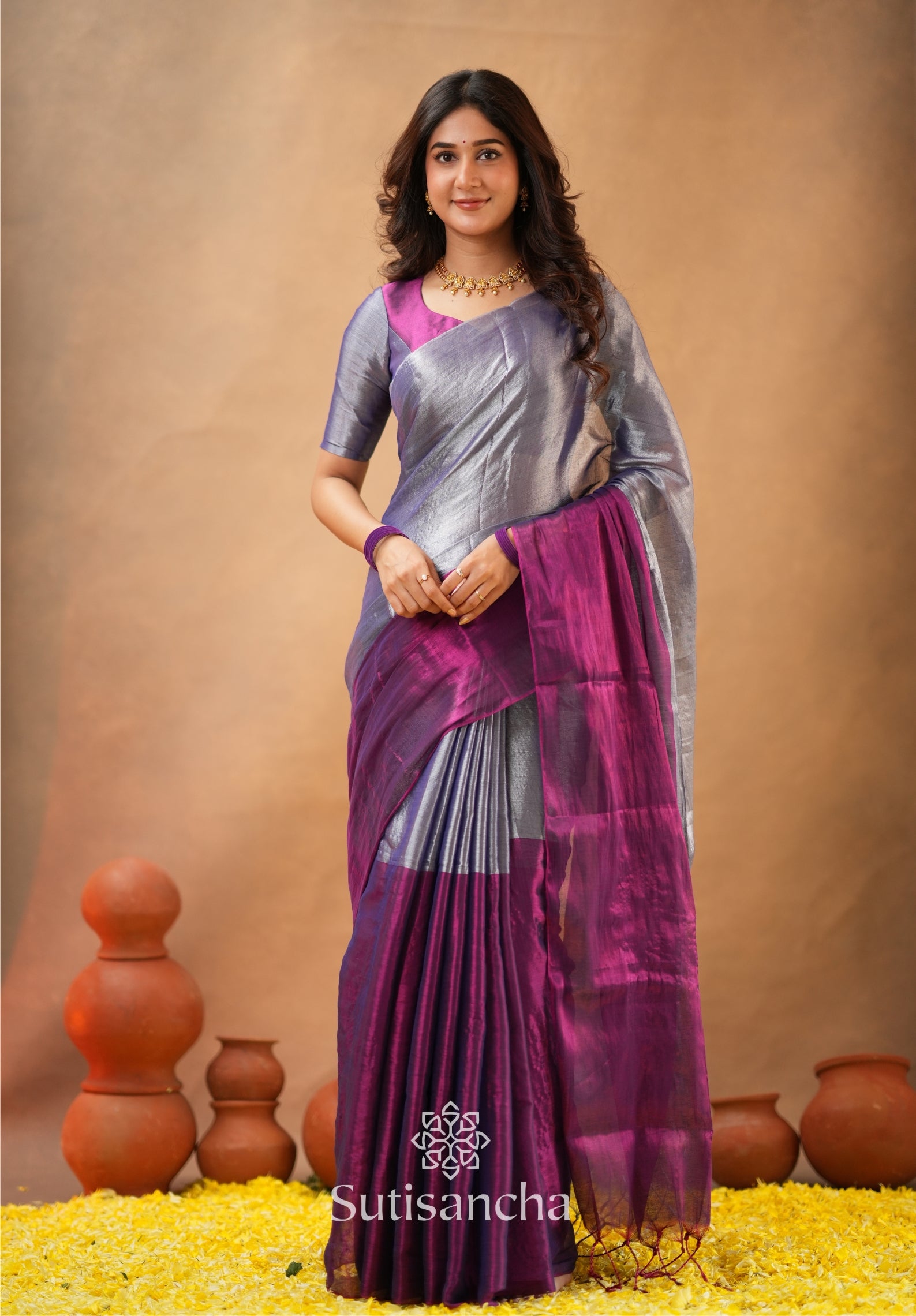 Regal Split Elegance Handloom Tissue Cotton Saree