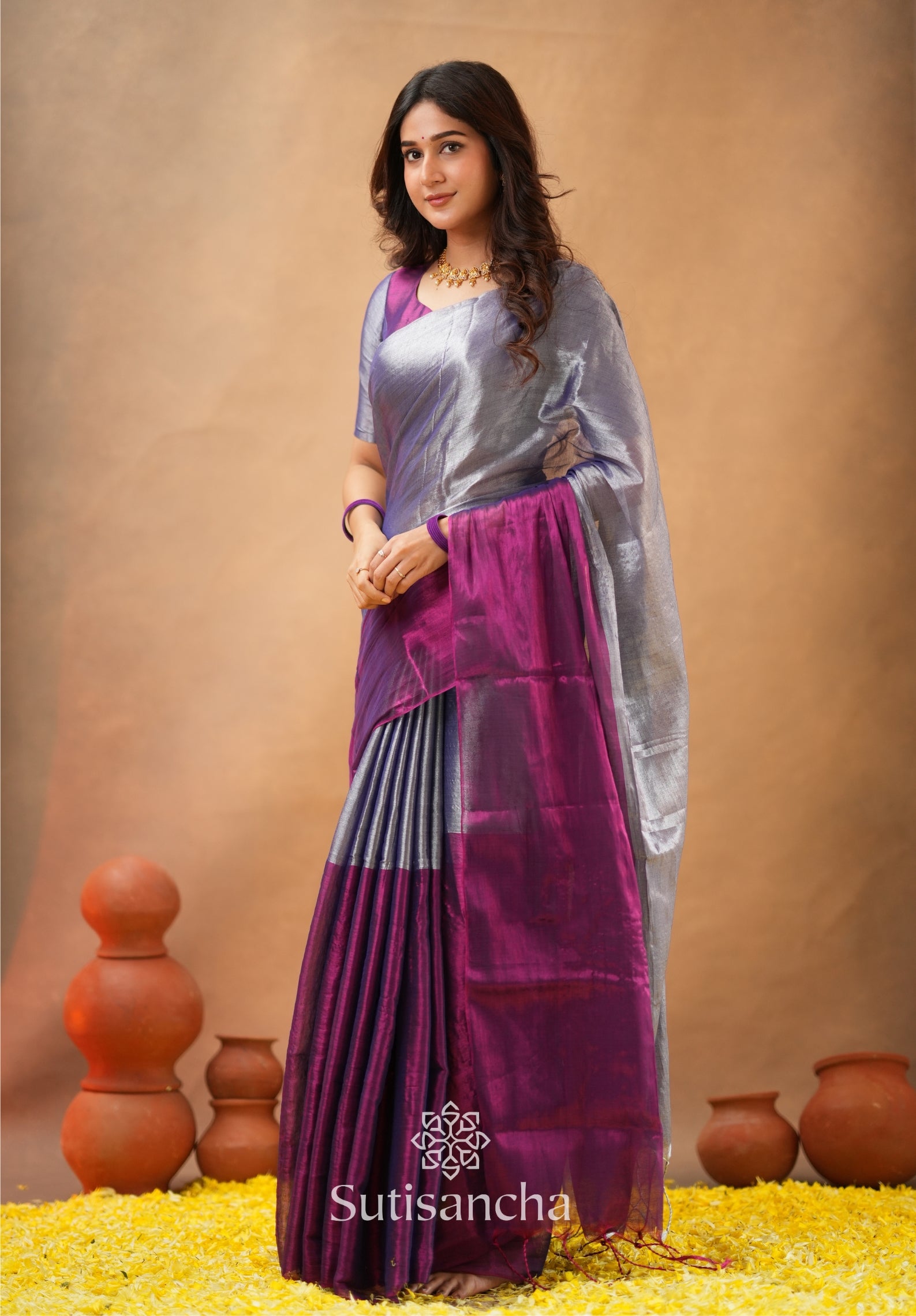 Regal Split Elegance Handloom Tissue Cotton Saree