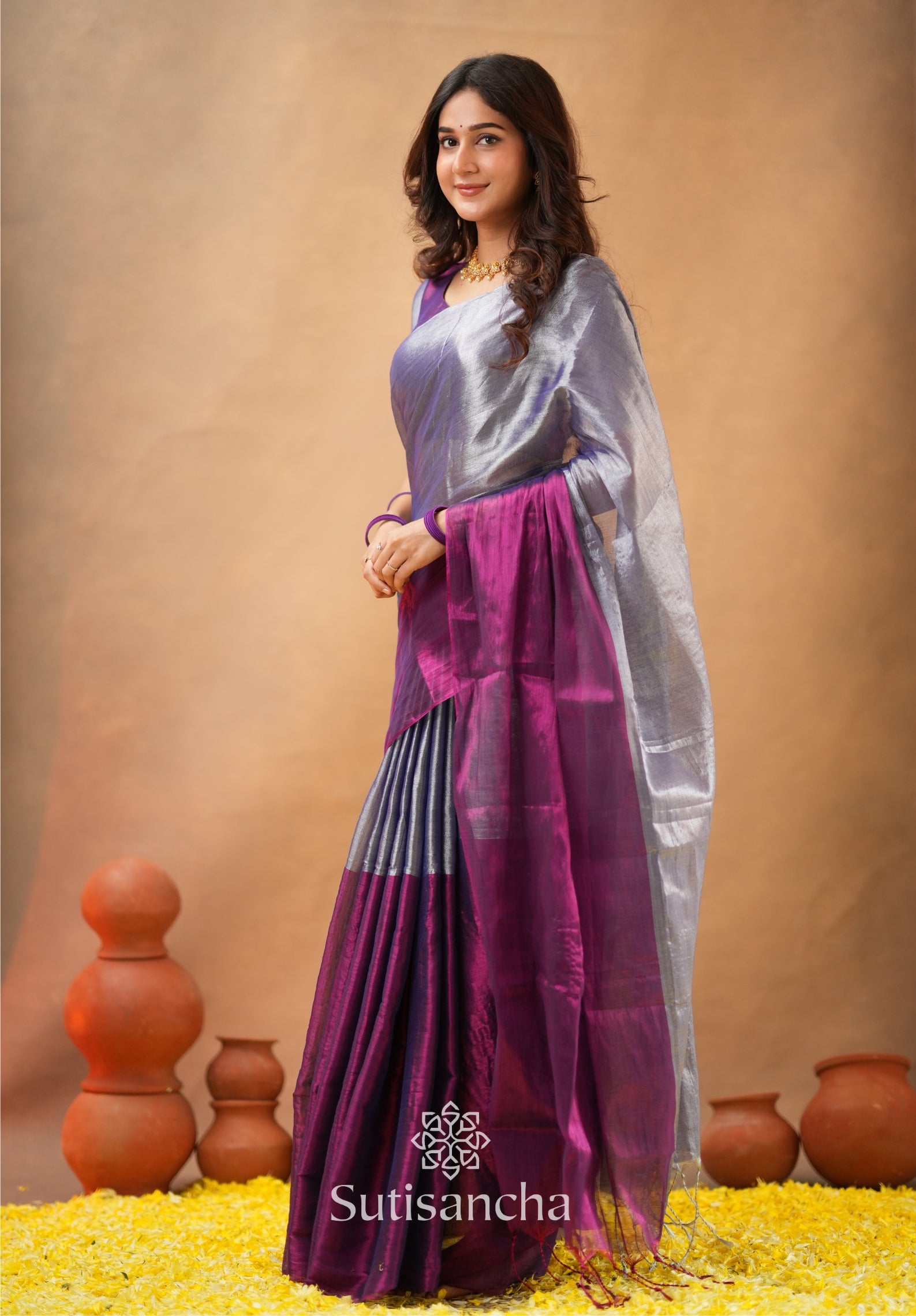 Regal Split Elegance Handloom Tissue Cotton Saree