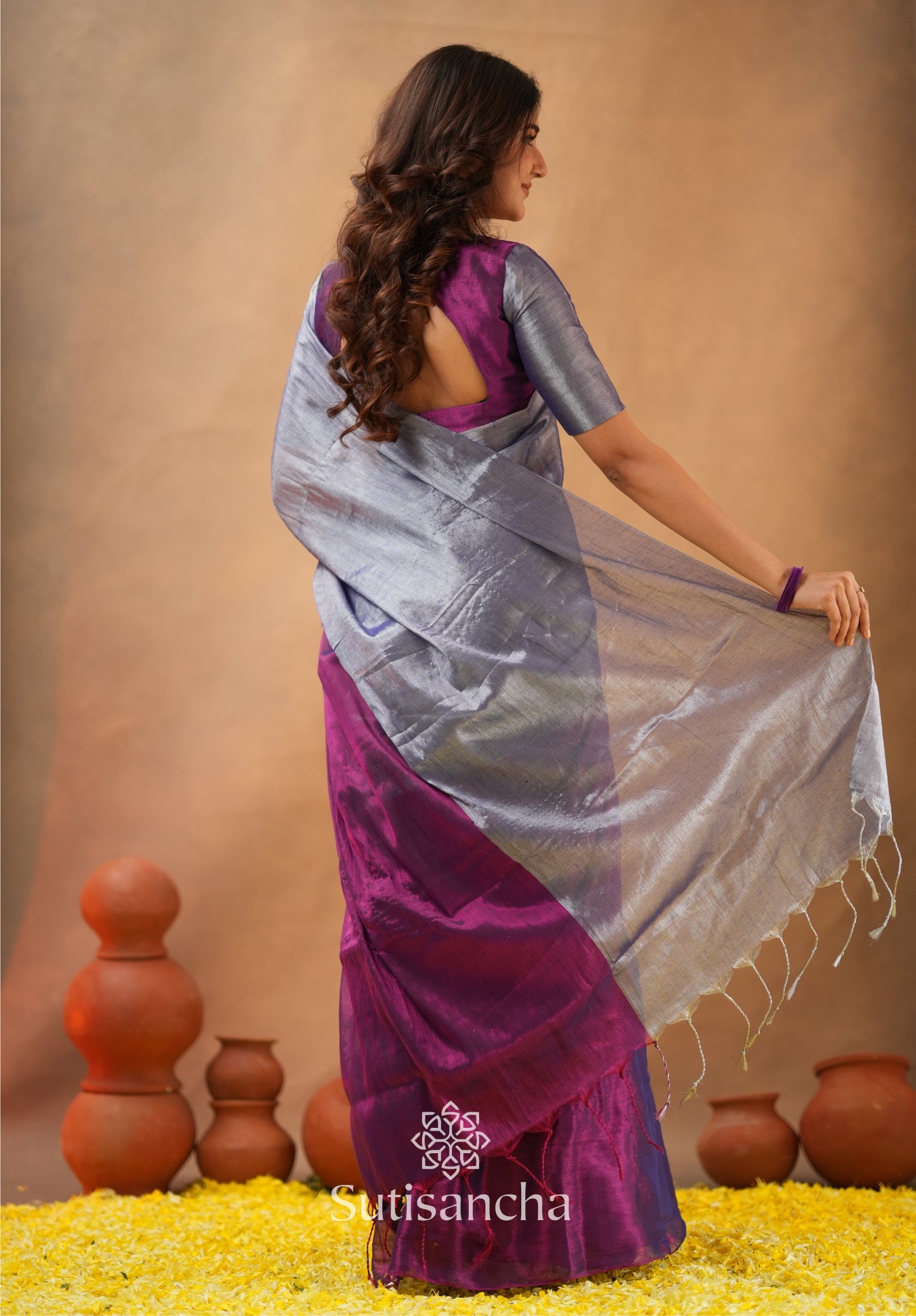 Regal Split Elegance Handloom Tissue Cotton Saree