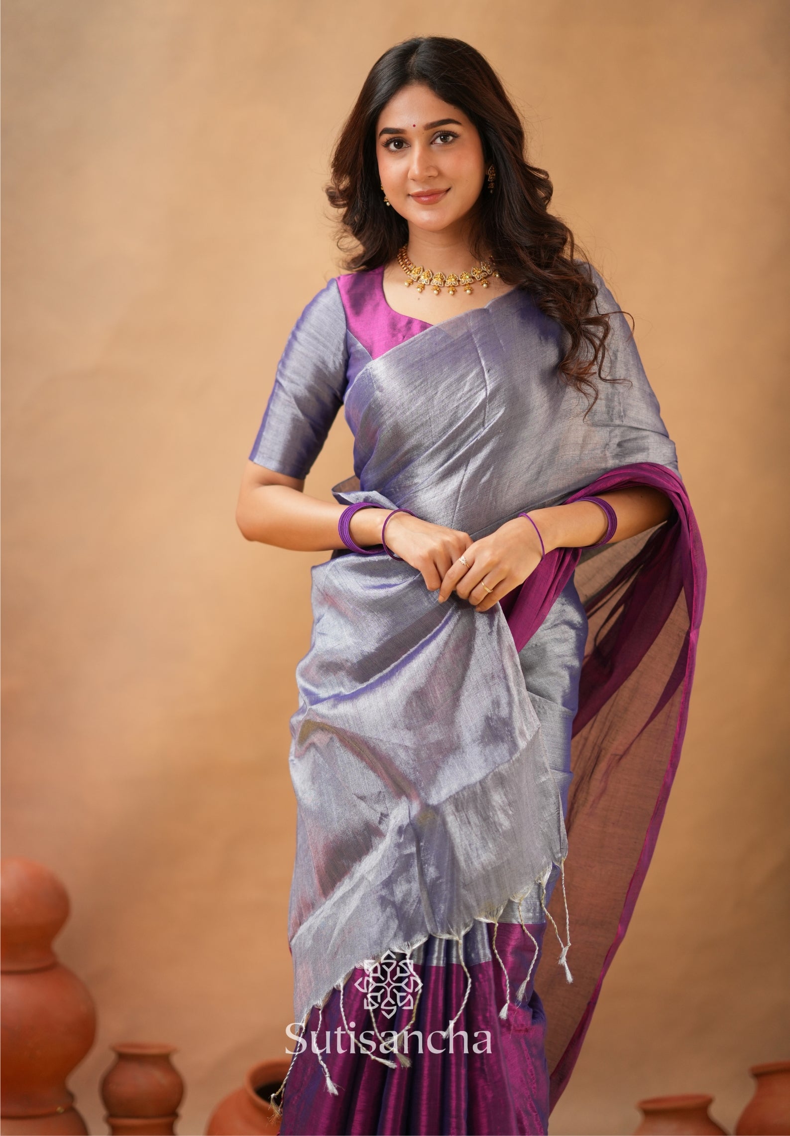 Regal Split Elegance Handloom Tissue Cotton Saree