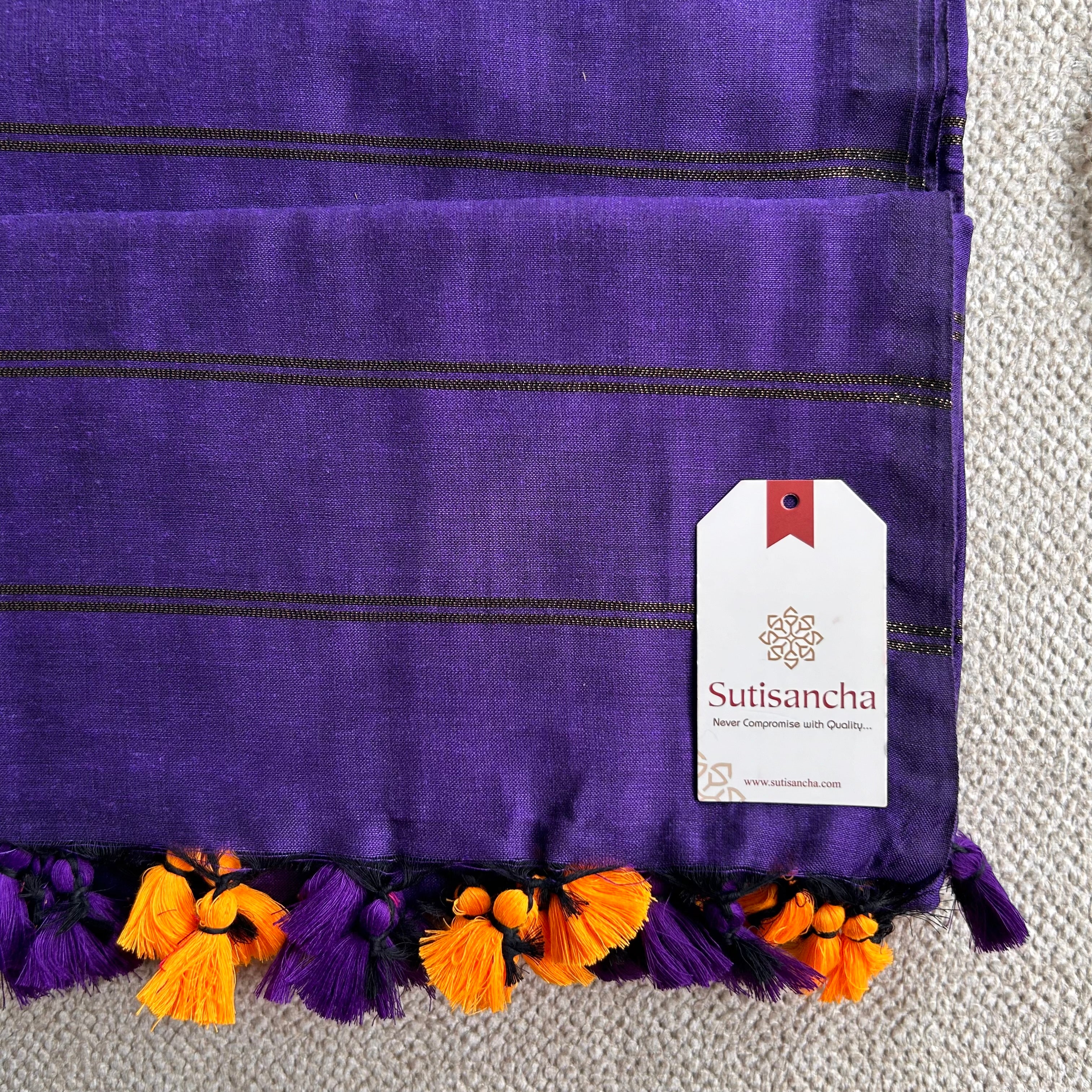 Sutisancha Purple Dual Zari Stripe Saree