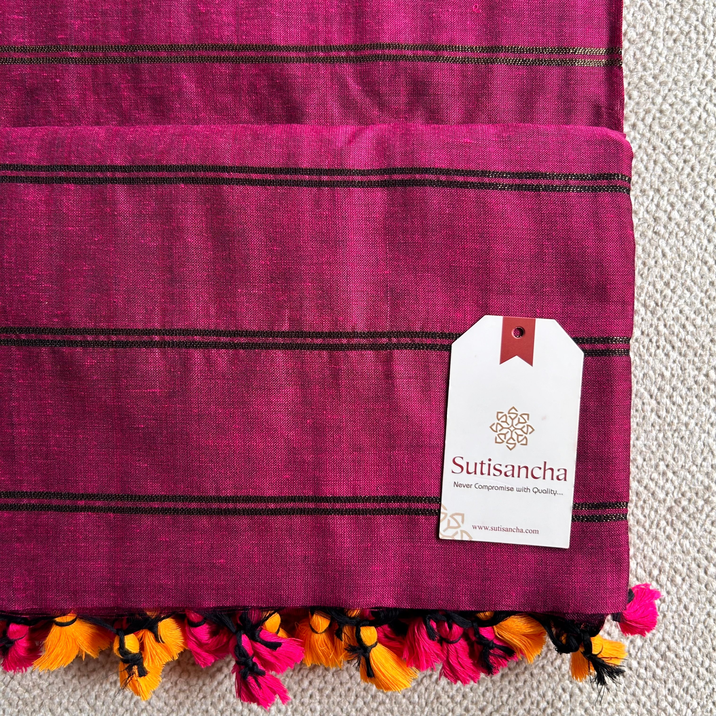 Sutisancha Queen Pink Dual Zari Stripe Saree