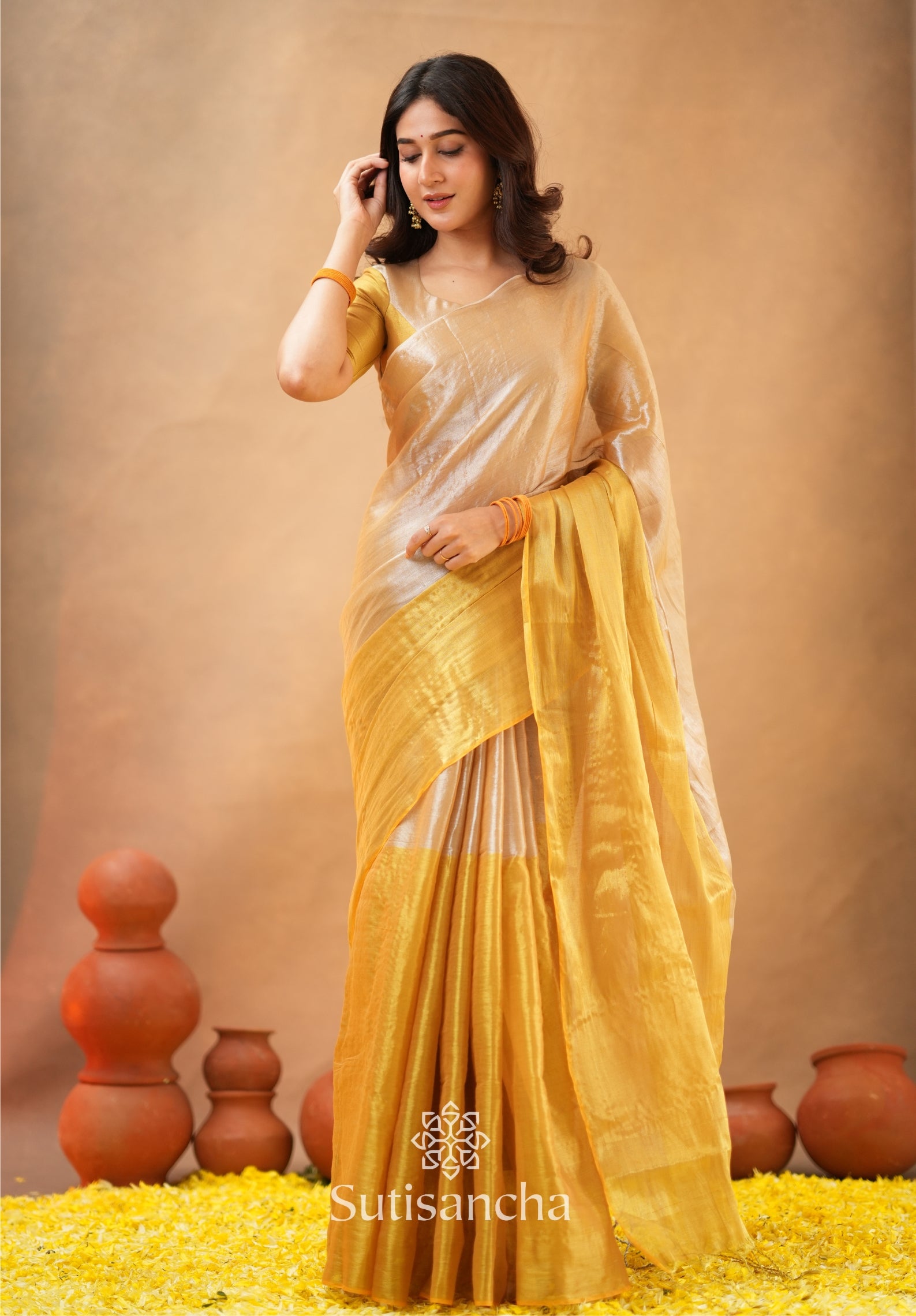 Regal Split Elegance Handloom Tissue Cotton Saree