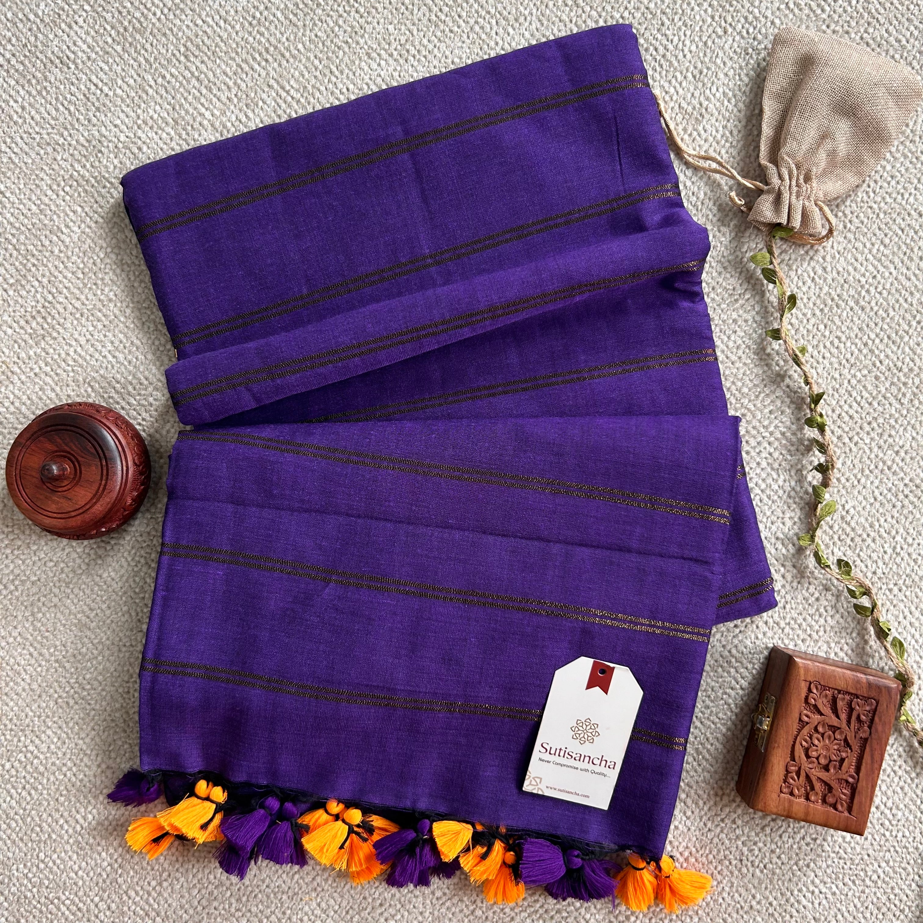 Sutisancha Purple Dual Zari Stripe Saree