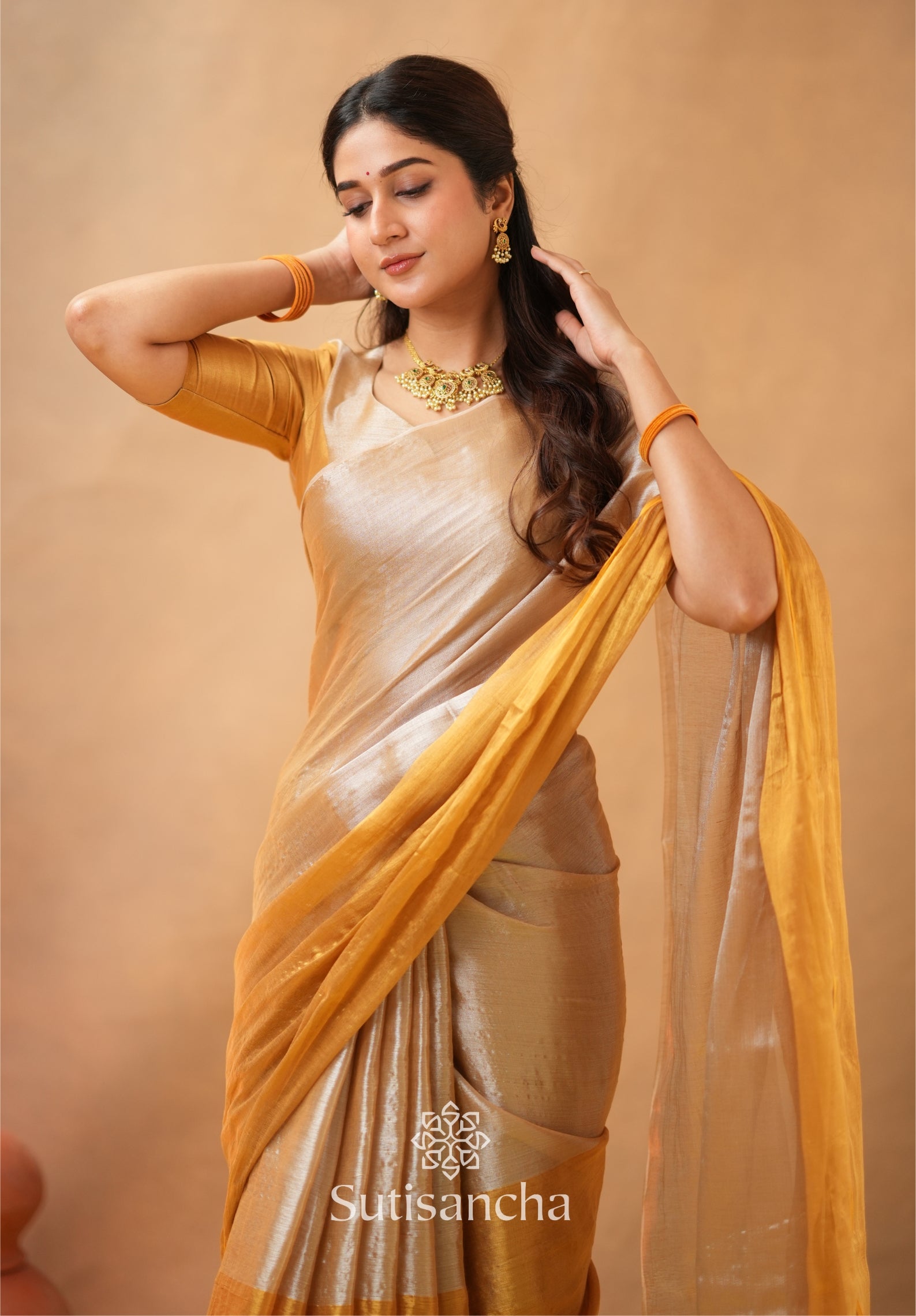 Regal Split Elegance Handloom Tissue Cotton Saree