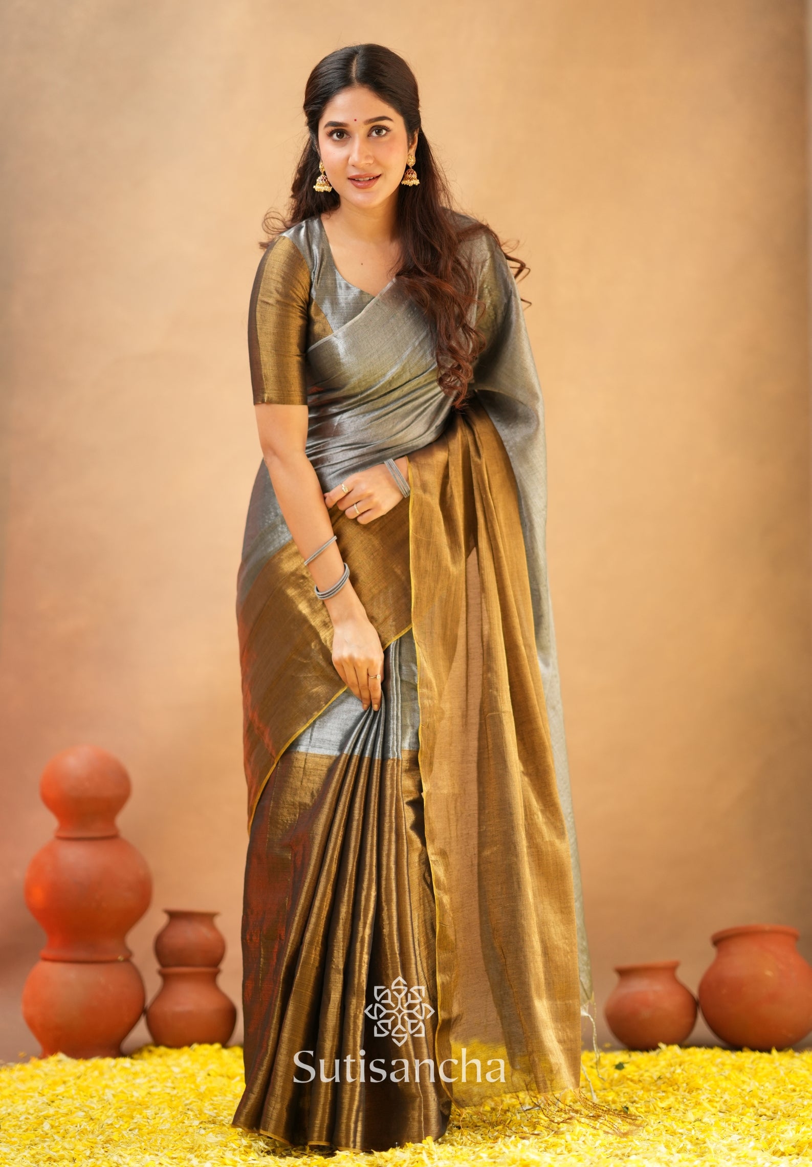 Regal Split Elegance Handloom Tissue Cotton Saree