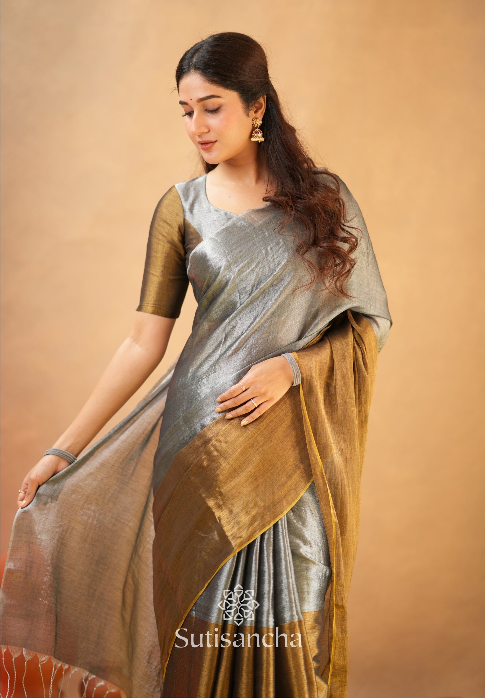 Regal Split Elegance Handloom Tissue Cotton Saree