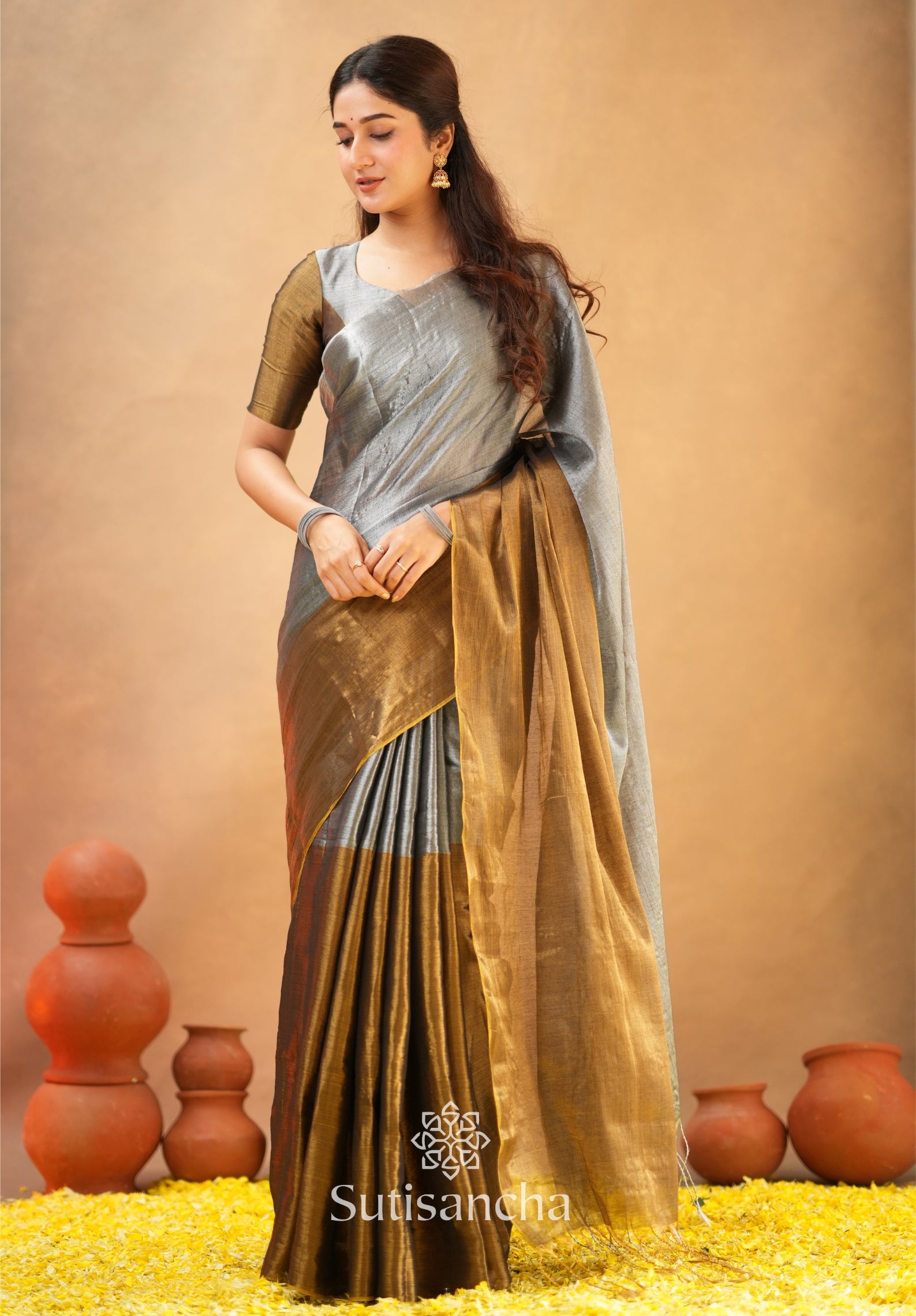 Regal Split Elegance Handloom Tissue Cotton Saree